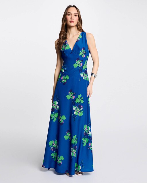Imagem 0 de Vestido Comprido Estampado com Decote em V