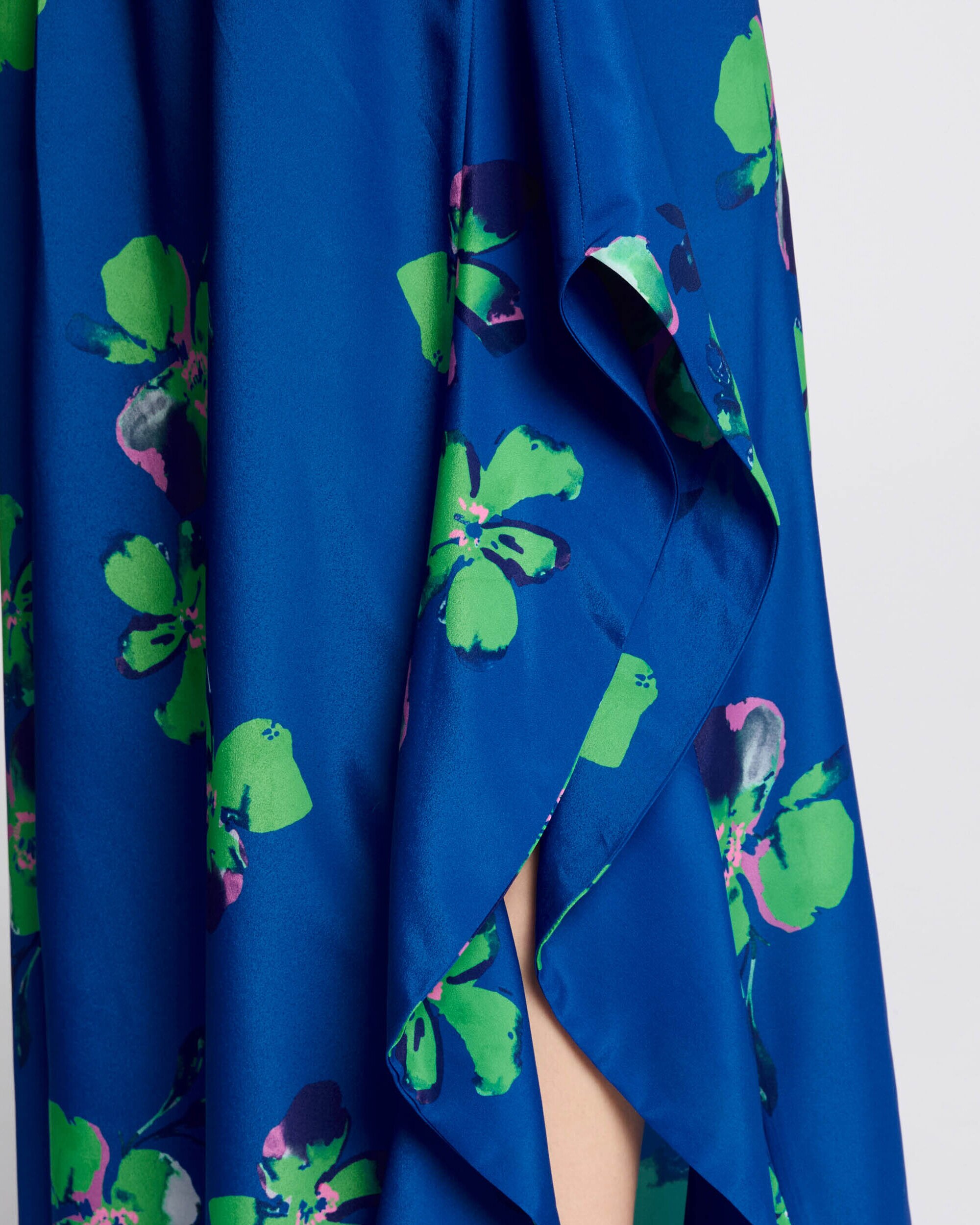 Vestido Comprido Estampado com Decote em V Azul / Verde-5