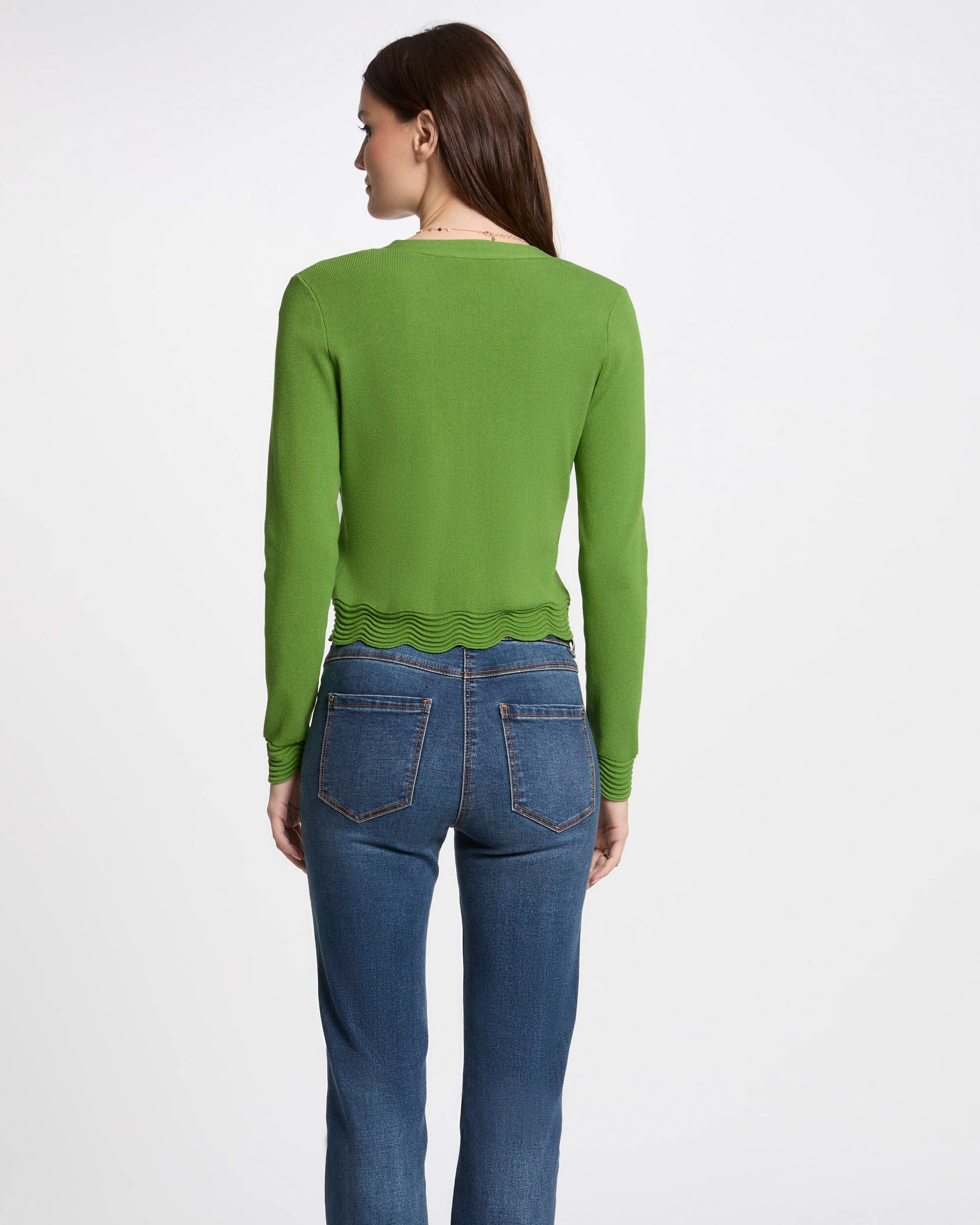 Cardigan com Decote em V e Fecho de Botões Verde-2