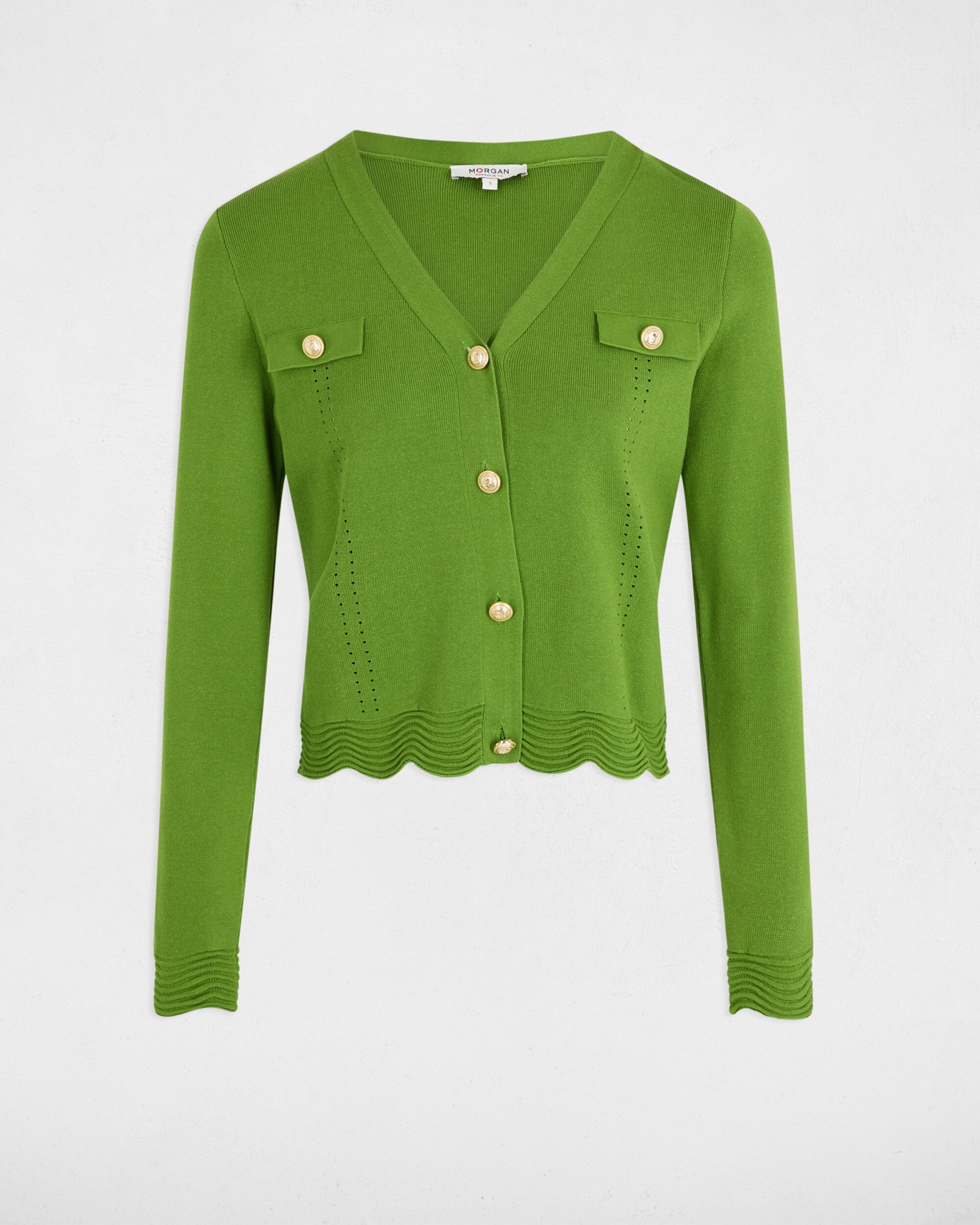 Cardigan com Decote em V e Fecho de Botões Verde-3