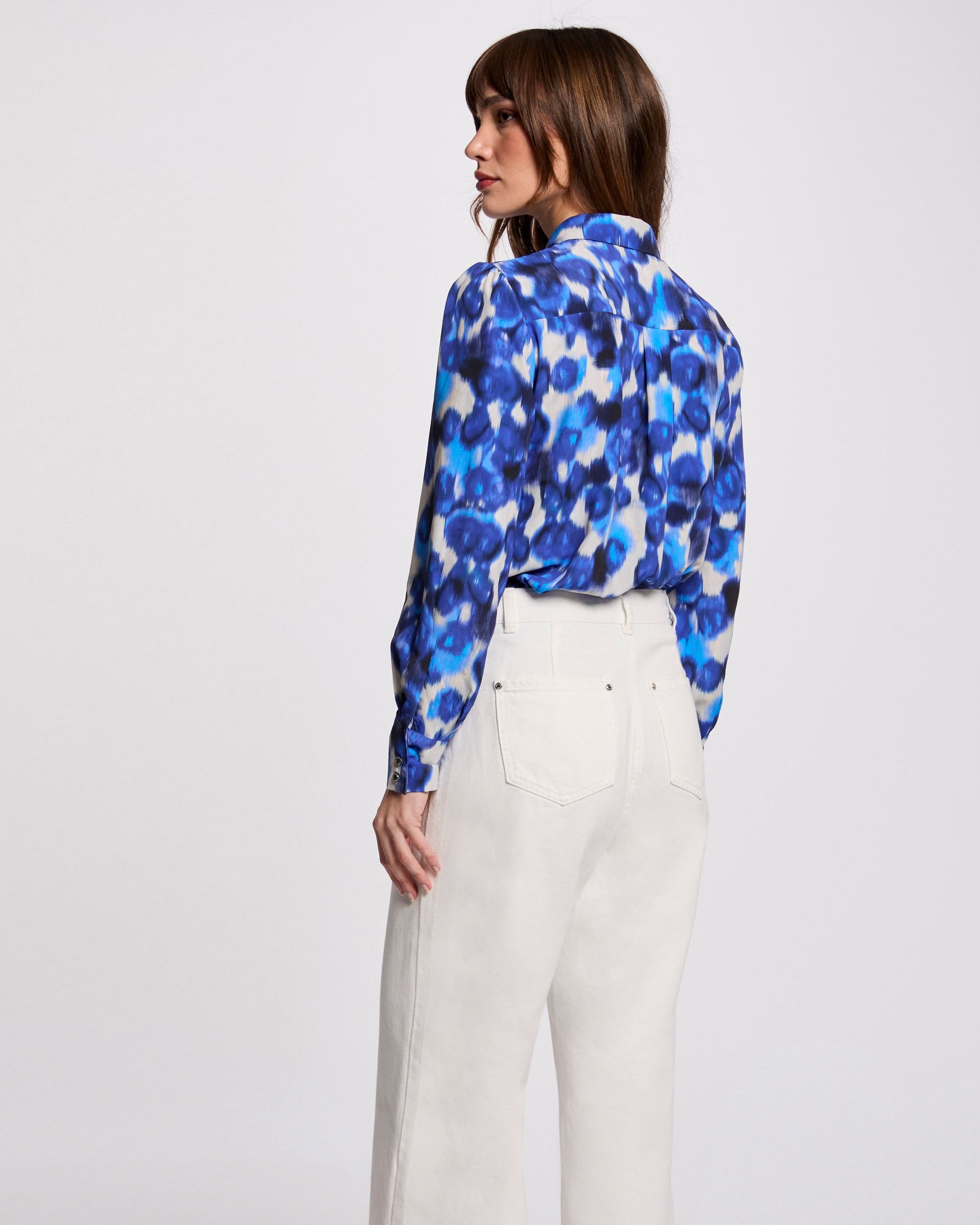 Blusa Estampada de Manga Comprida Azul / Branco-2