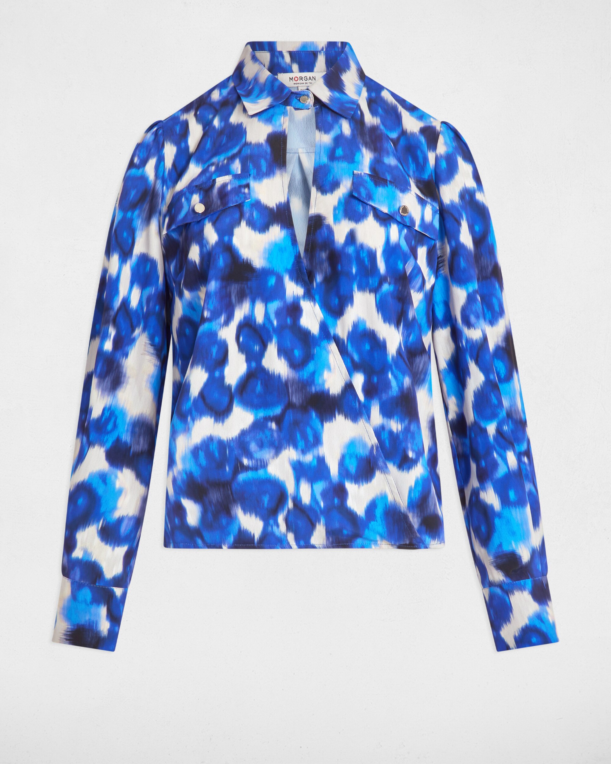 Blusa Estampada de Manga Comprida Azul / Branco-3