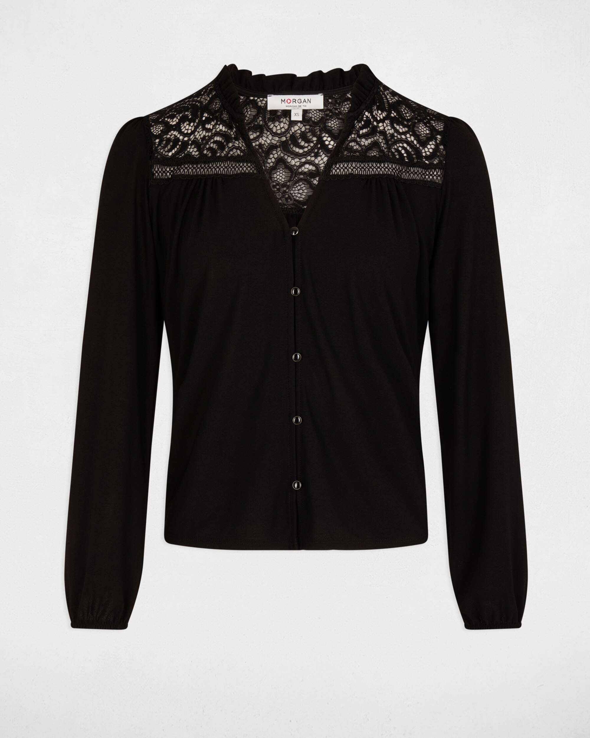 T-shirt de Manga Comprida com Apliques de Renda Preto-3