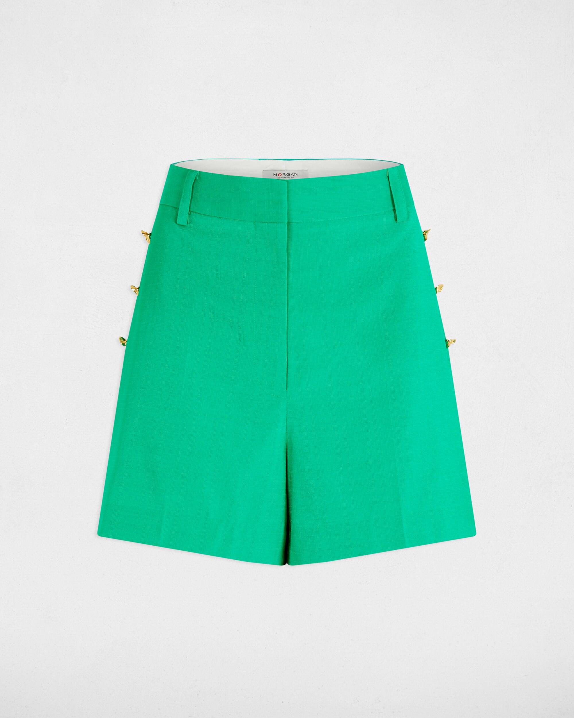 Shorts Folgados com Botões Verde-4