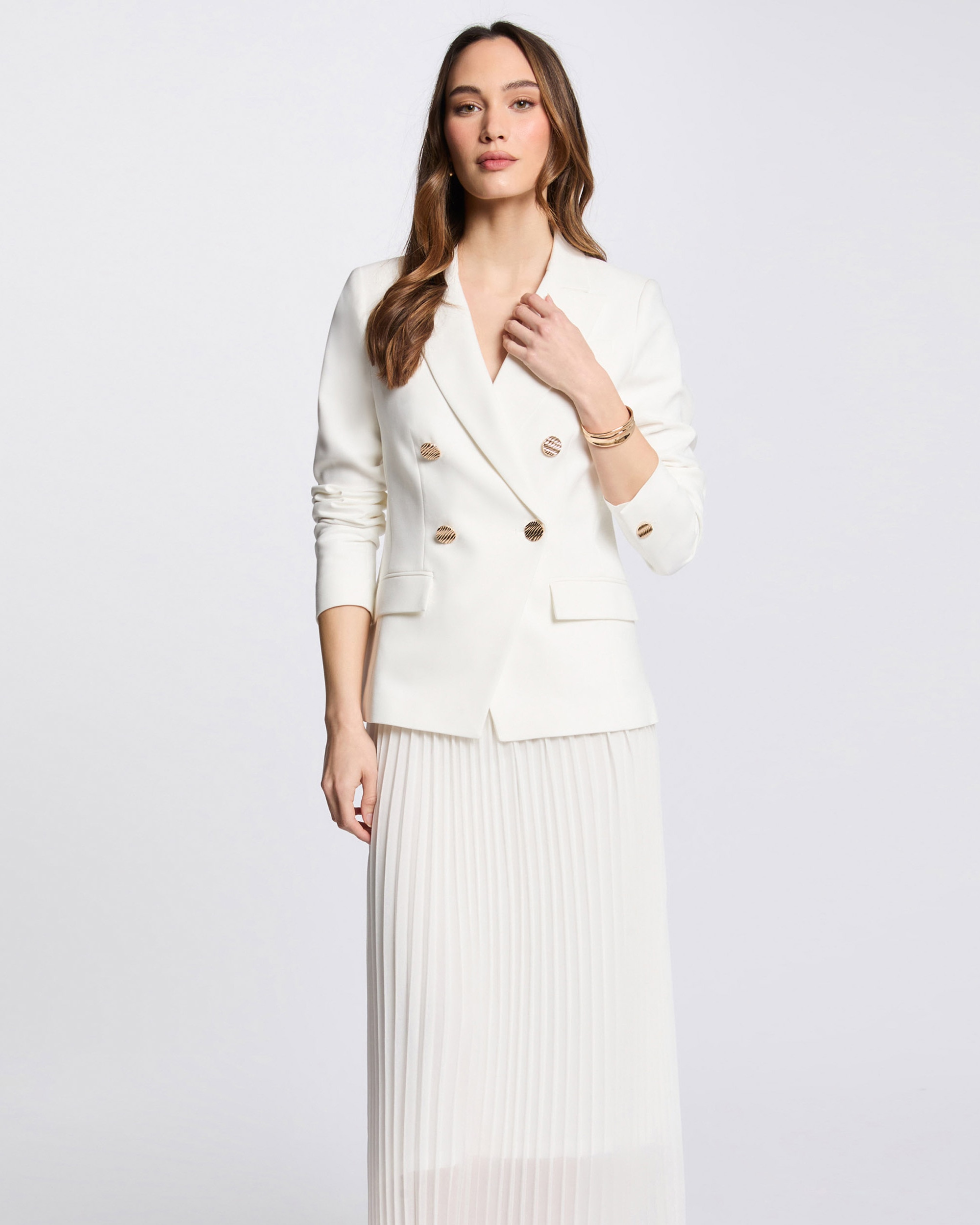 Blazer Liso com Botões Duplos Branco-1