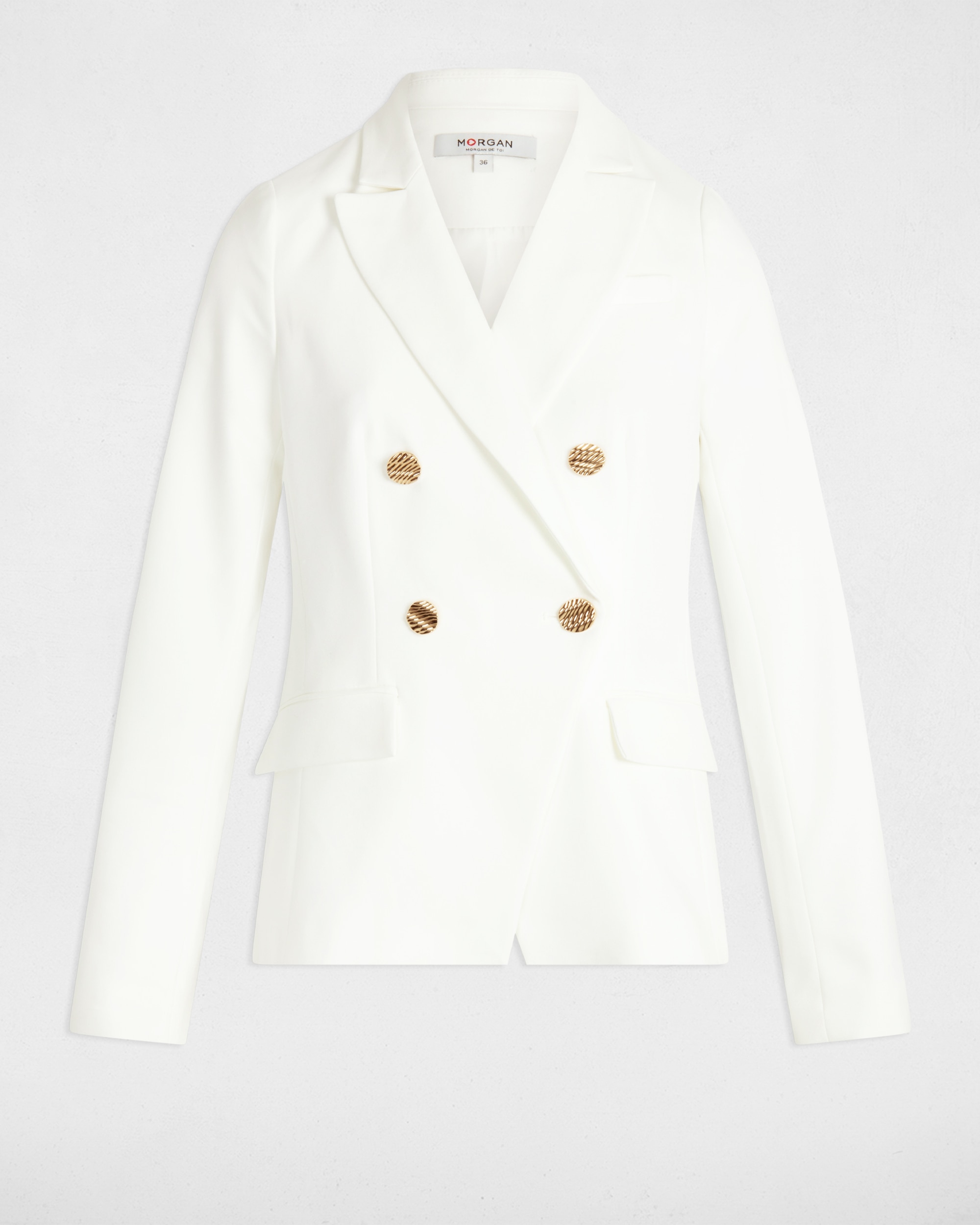 Blazer Liso com Botões Duplos Branco-3