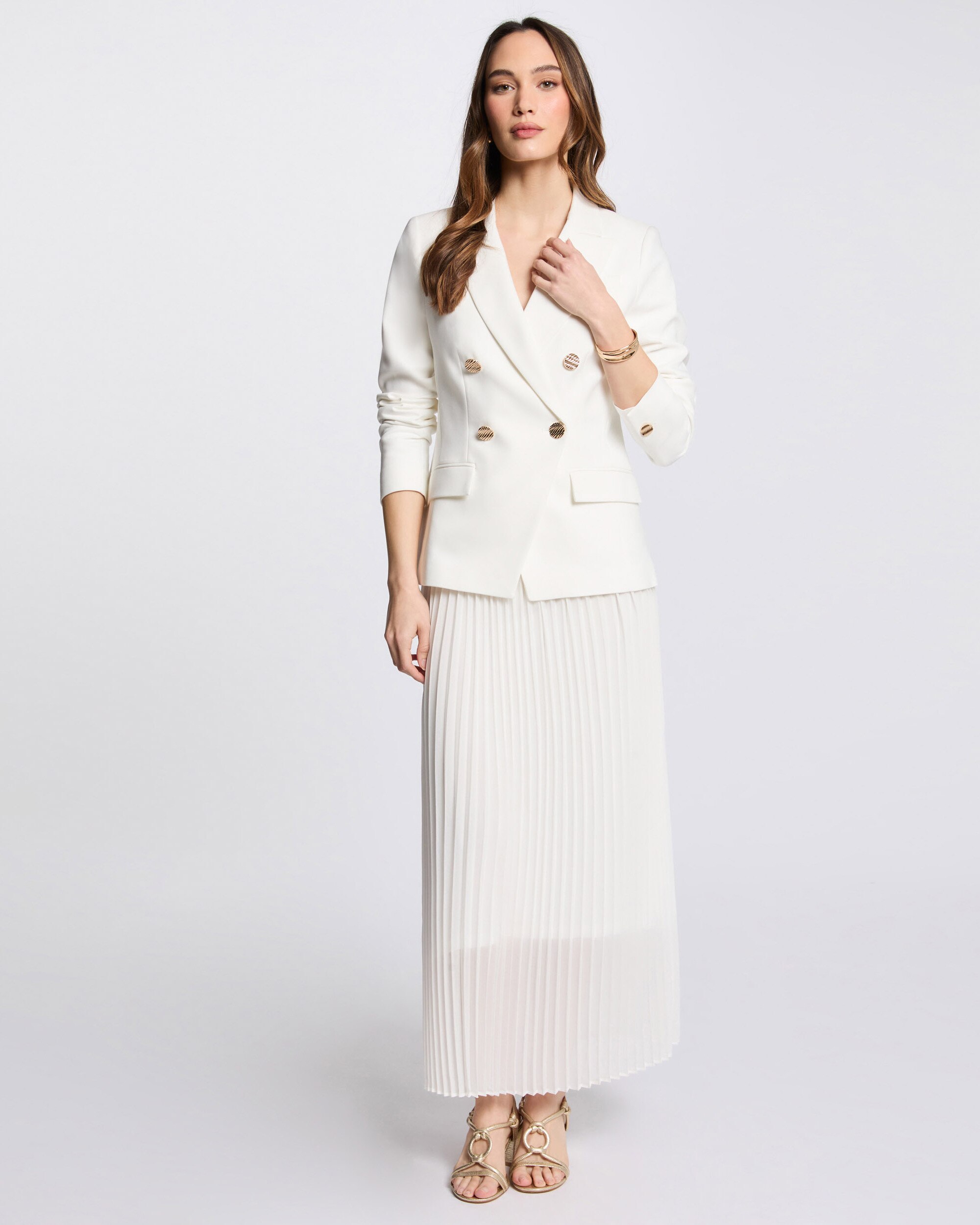Blazer Liso com Botões Duplos Branco-4