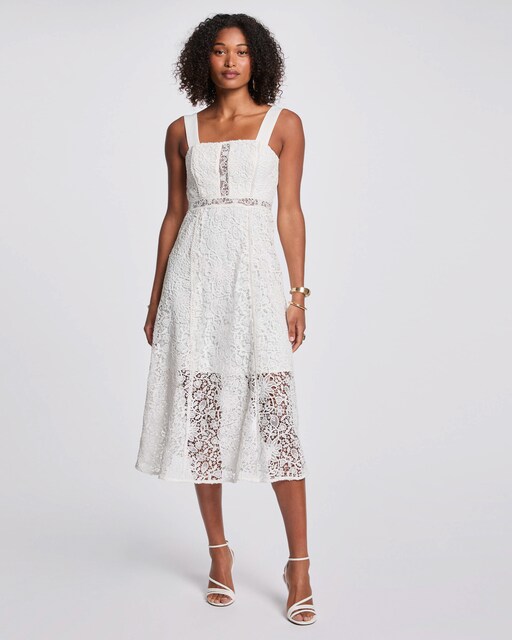 Imagem 0 de Vestido Midi Evasé em Renda Guipure