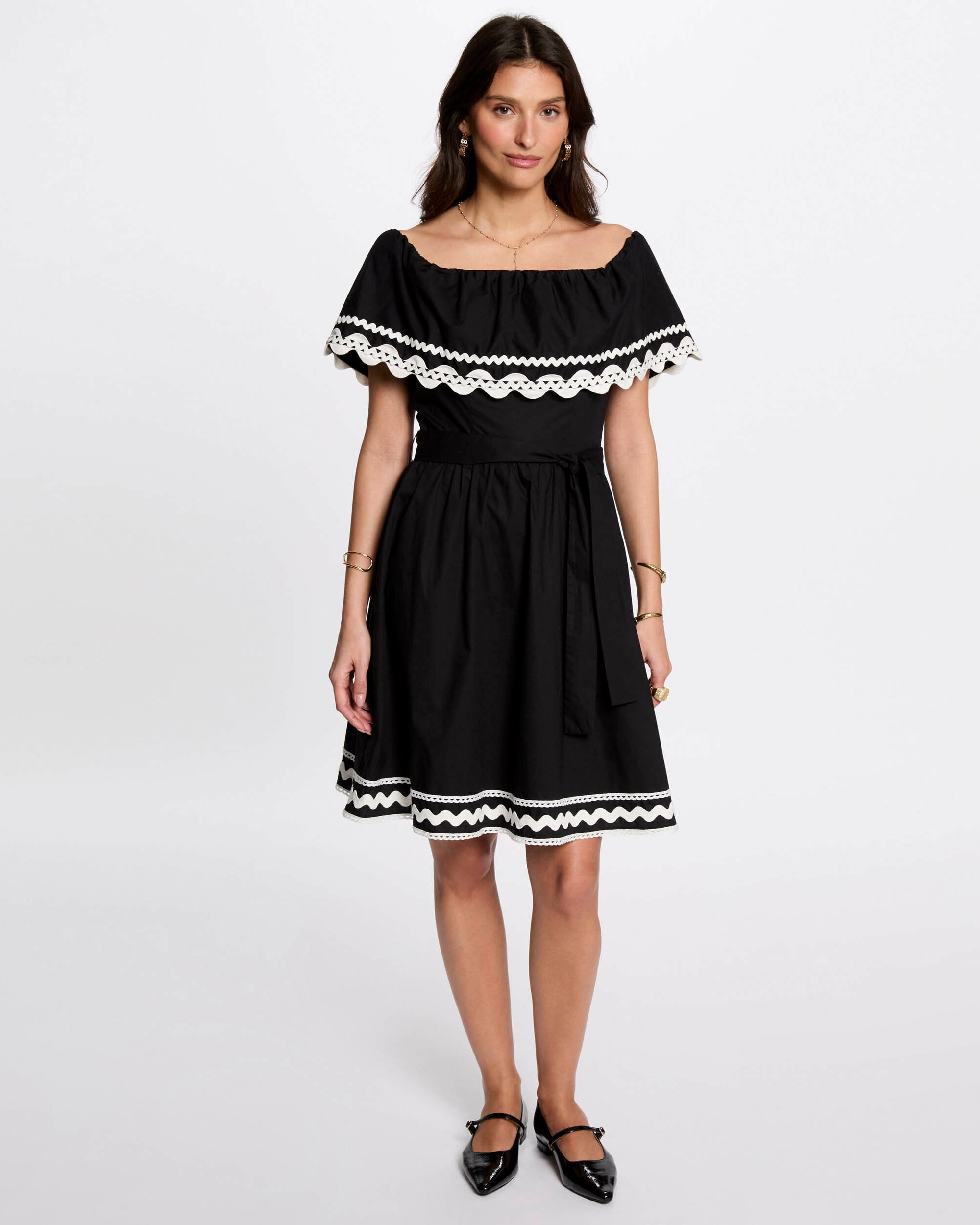 Vestido Curto Evasé Preto / Branco-1