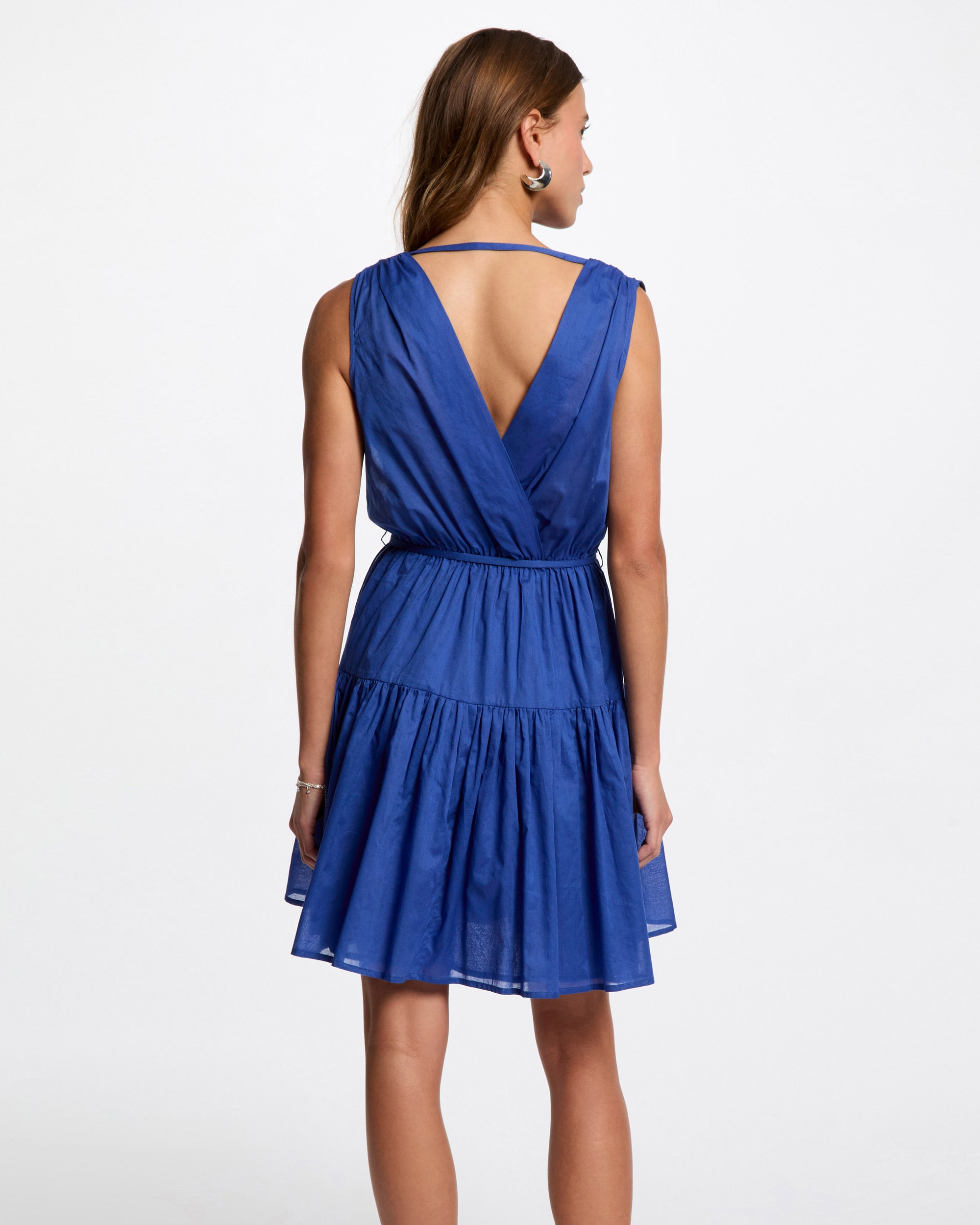 Vestido Curto À Boca de Sino Azul-2