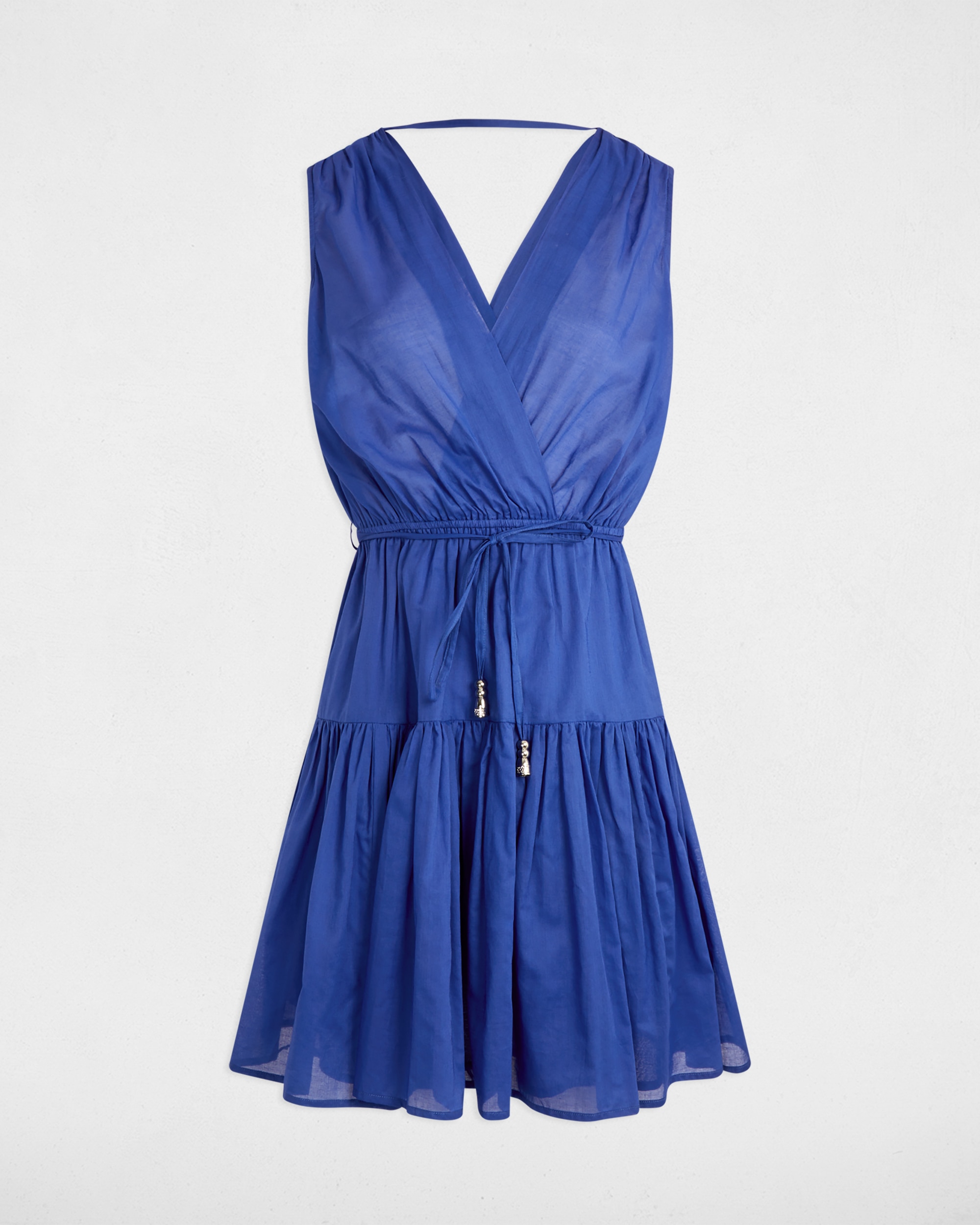 Vestido Curto À Boca de Sino Azul-4