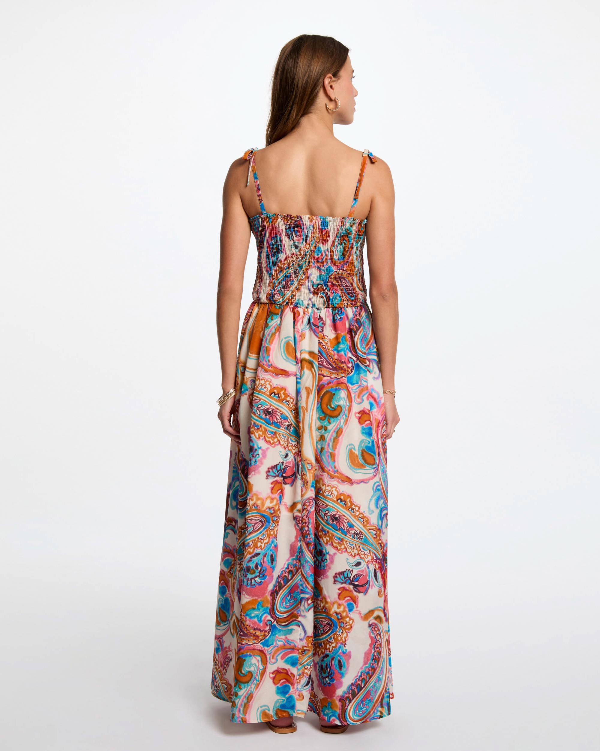 Vestido Comprido Estampado de Alças Azul-marinho / Laranja-2