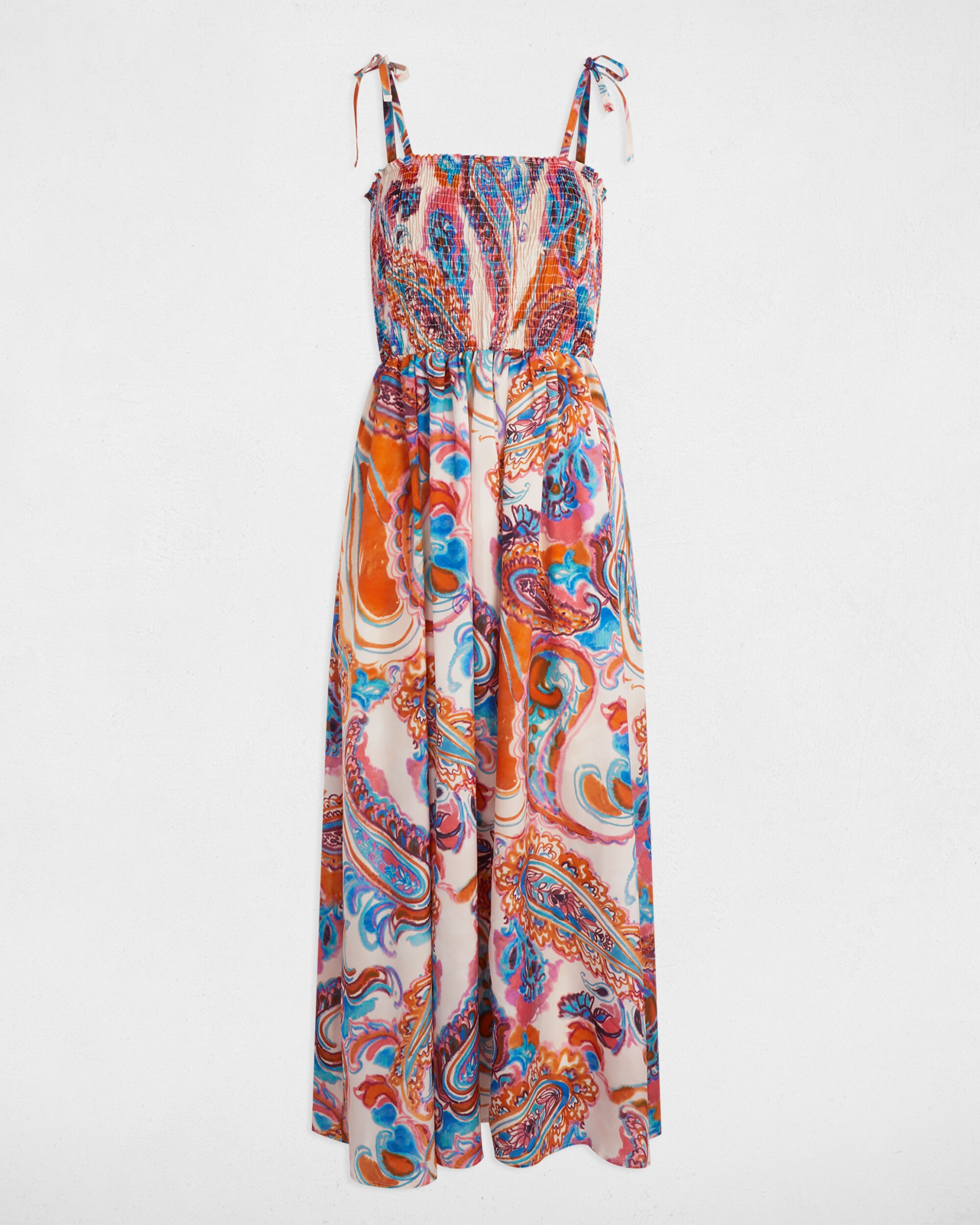 Vestido Comprido Estampado de Alças Azul-marinho / Laranja-3