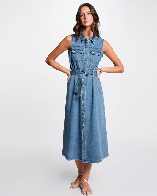 Imagem 0 de Vestido Midi de Ganga Camiseiro
