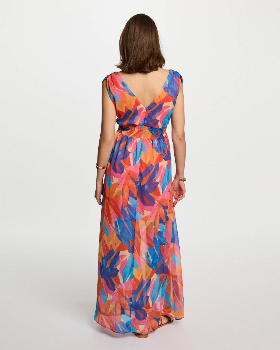 Vestido Comprido com Corte a Direito Estampado Multicolor-2