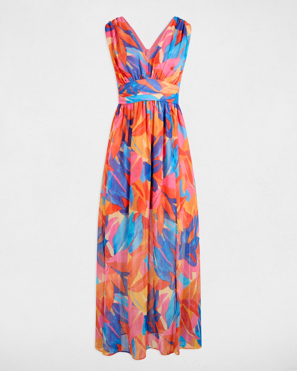 Vestido Comprido com Corte a Direito Estampado Multicolor-3