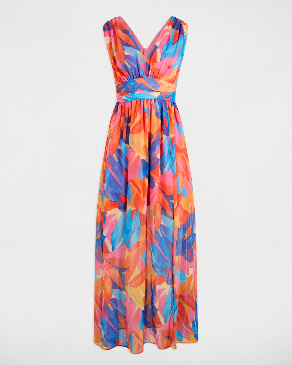 Vestido Comprido com Corte a Direito Estampado Multicolor-3