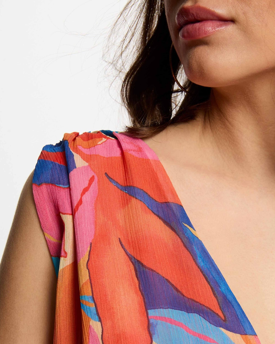 Vestido Comprido com Corte a Direito Estampado Multicolor-5