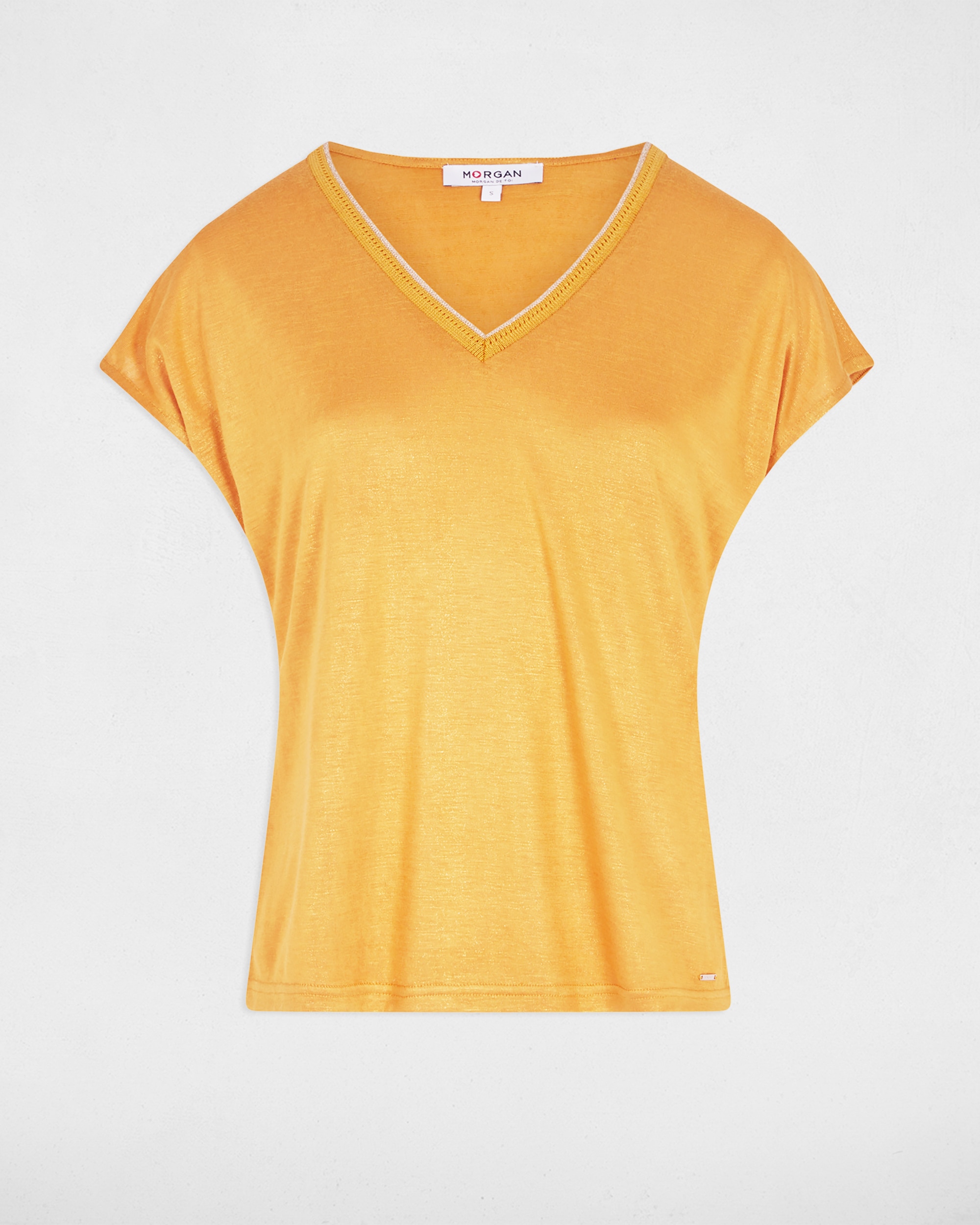 T-shirt de Manga Curta e Decote em V Amarelo-3
