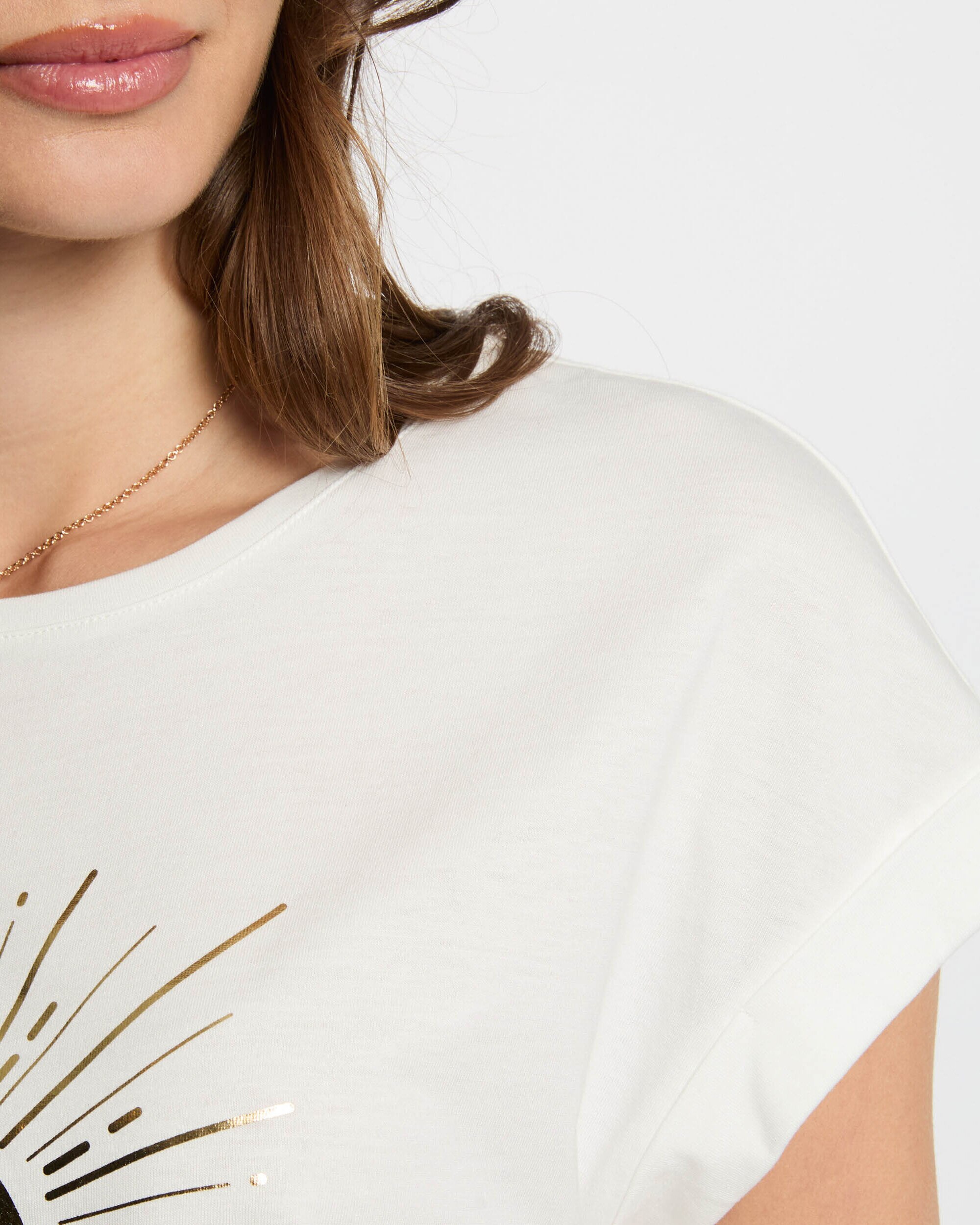 T-shirt de Manga Curta com Mensagem Branco-5