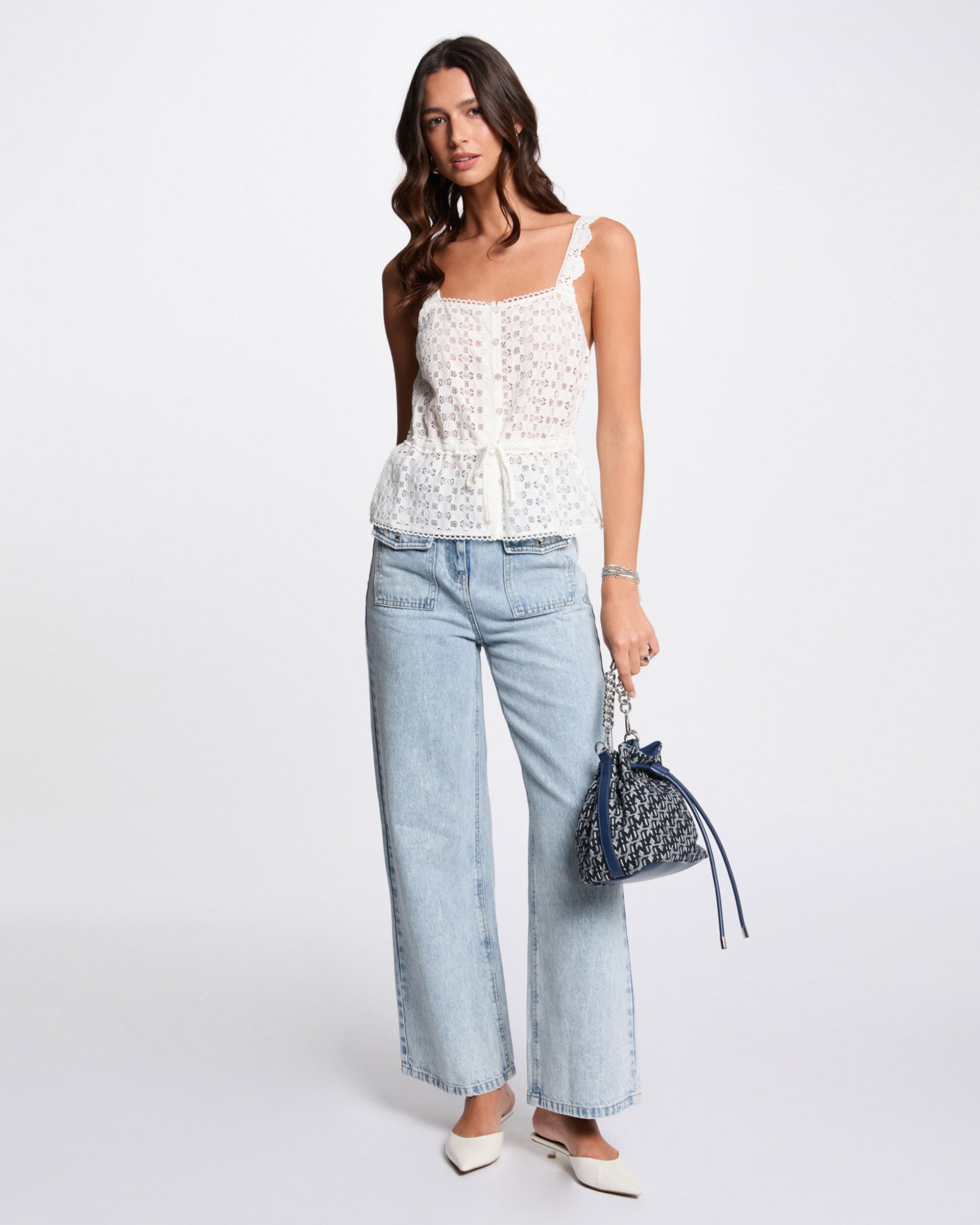 Top de Renda com Cintura Ajustável Branco-4