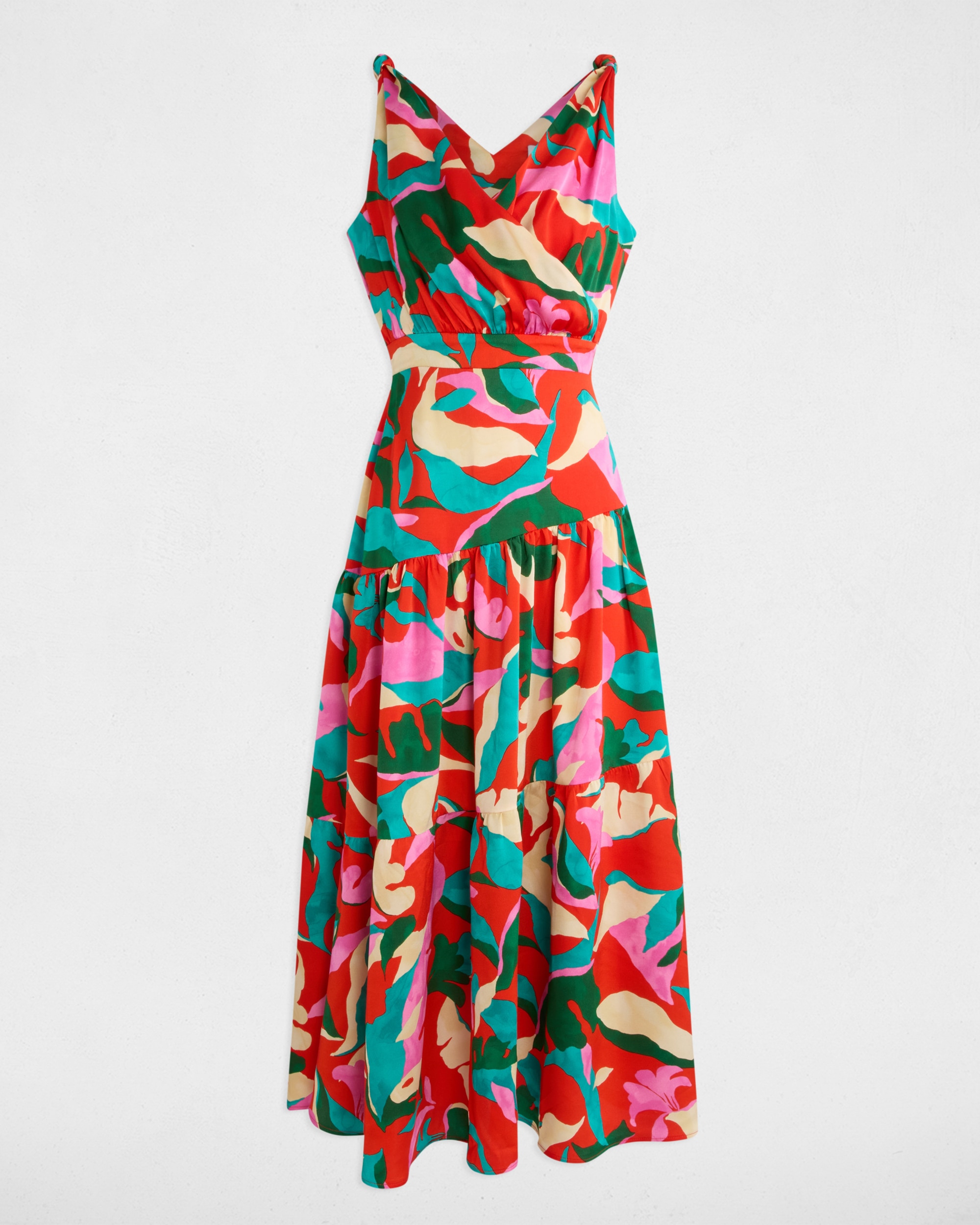 Vestido Comprido Estampado com Decote Cruzado Vermelho / Verde-3