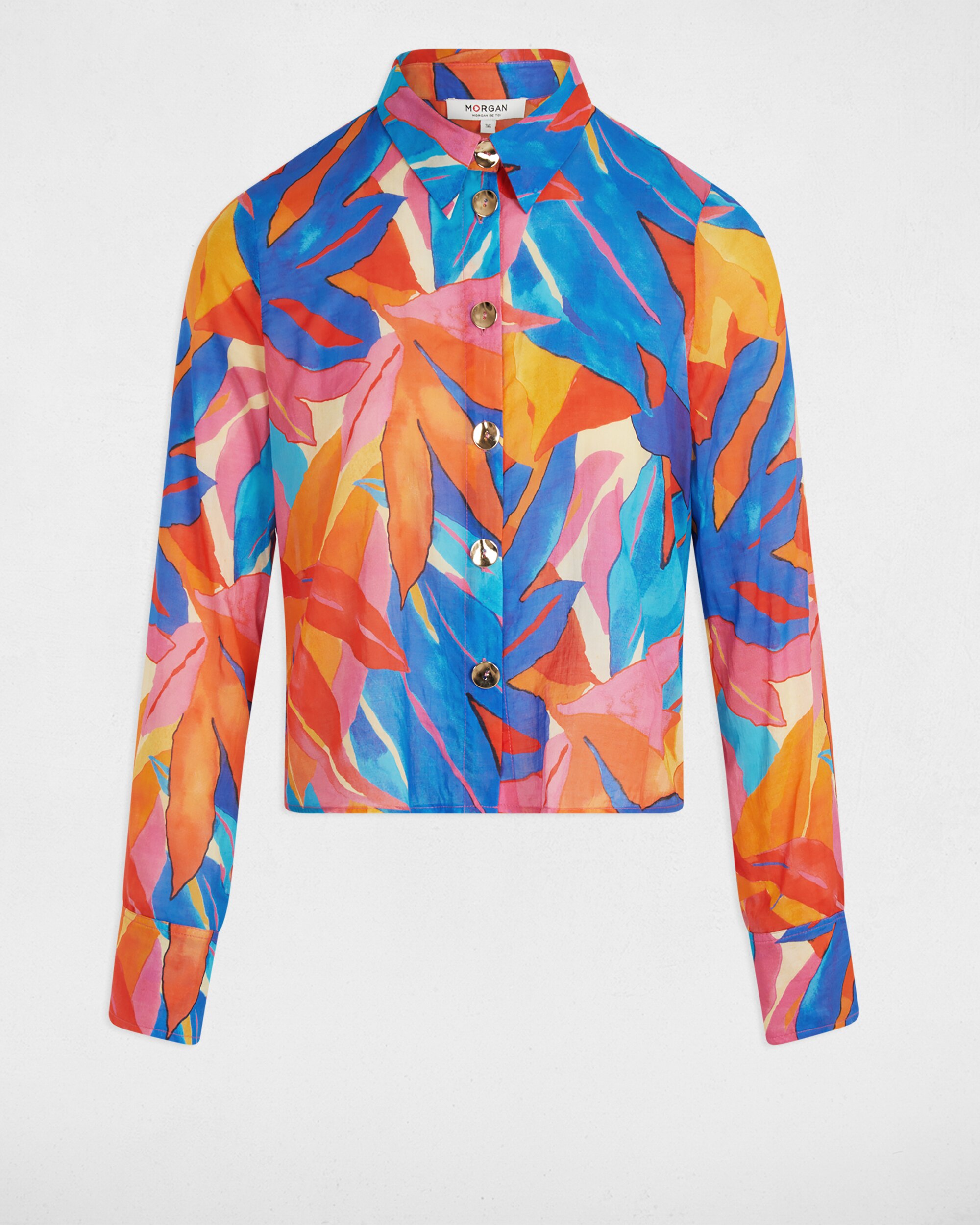 Camisa Estampada de Manga Comprida Azul-marinho / Laranja-3