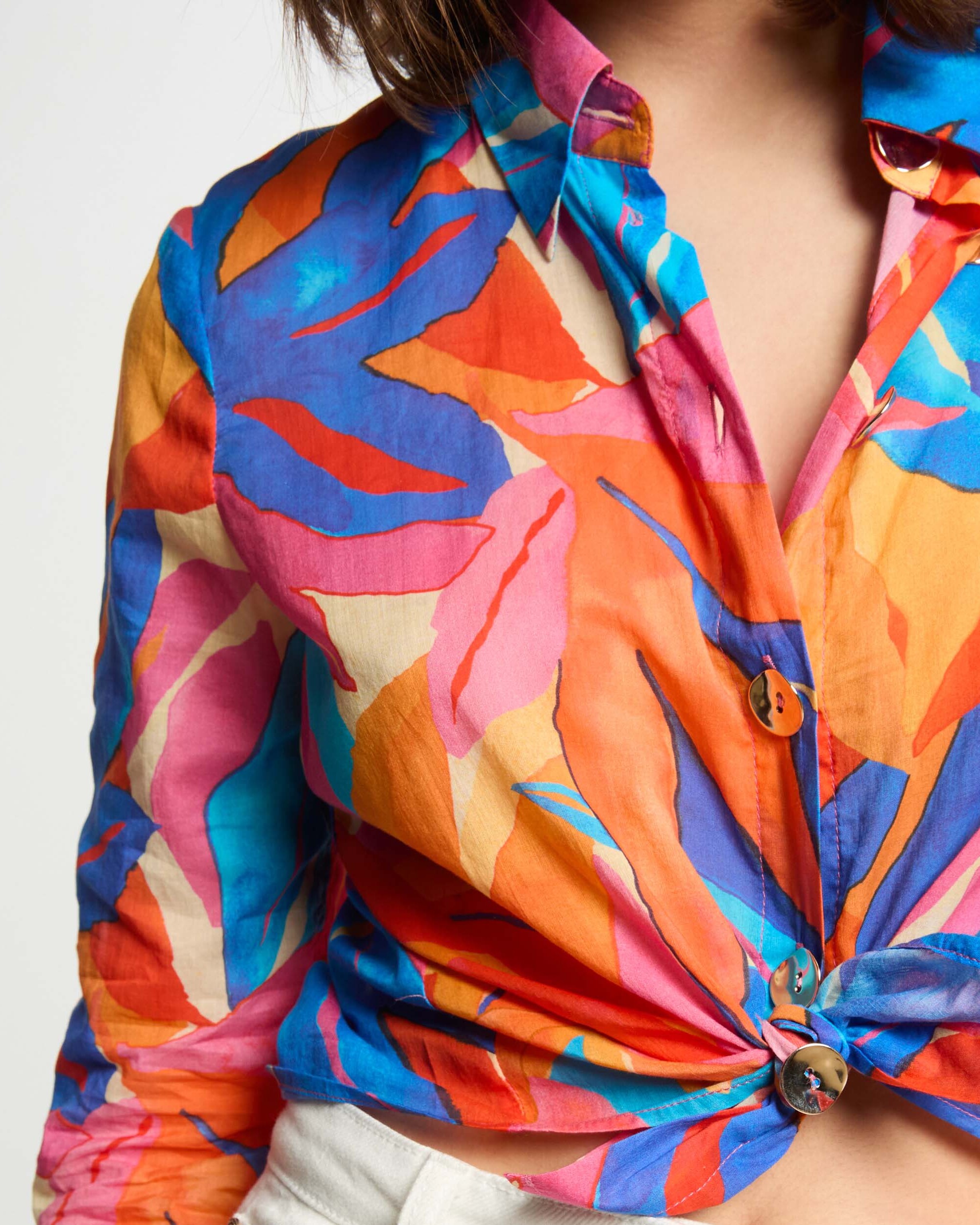 Camisa Estampada de Manga Comprida Azul-marinho / Laranja-5