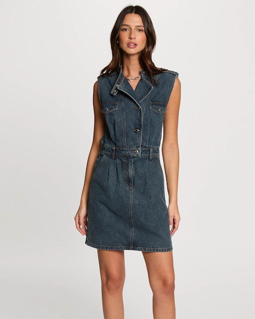 Imagem 0 de Vestido Jeans Curto com Corte a Direito