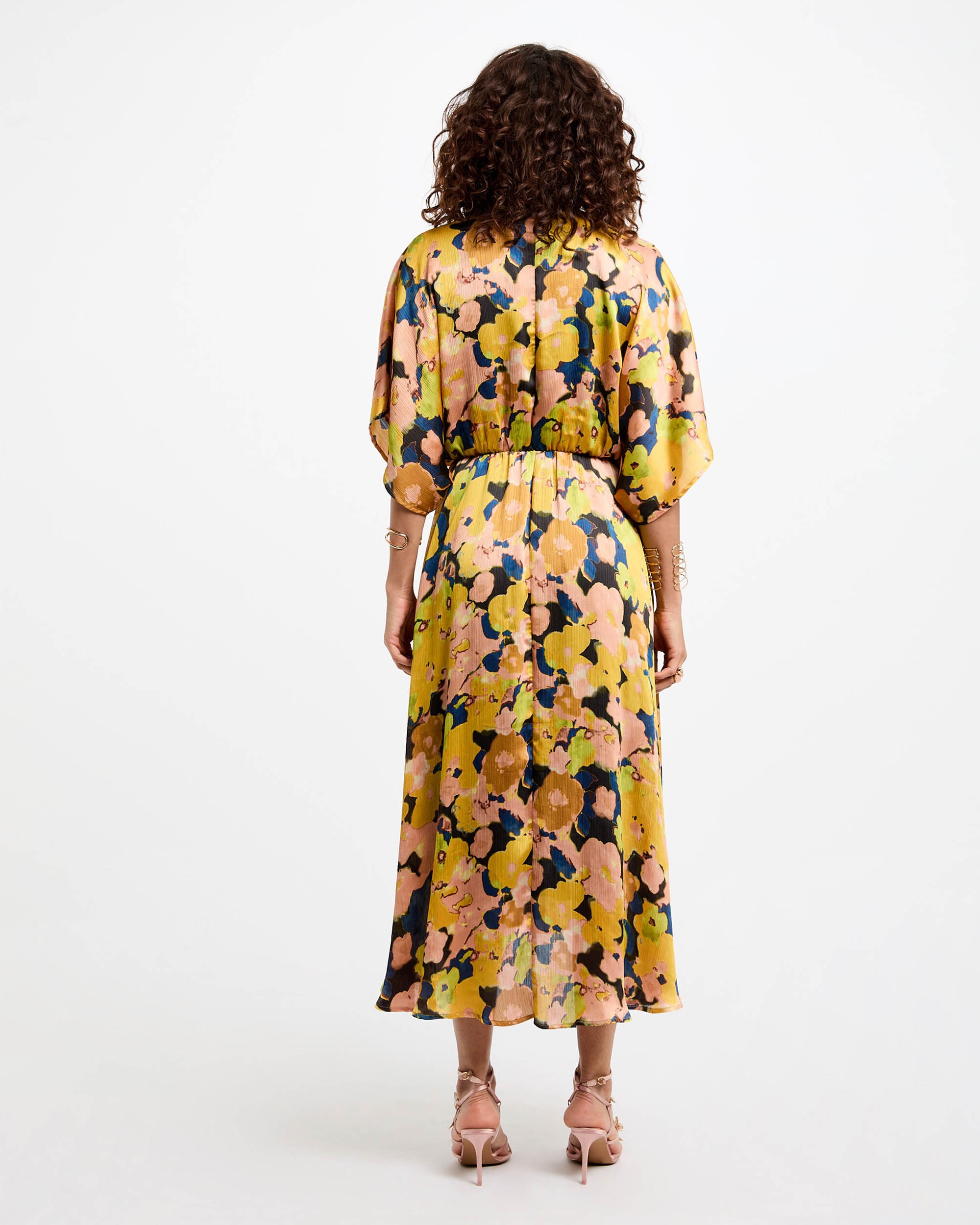 Vestido Midi com Corte a Direito Estampado Multicolor-3