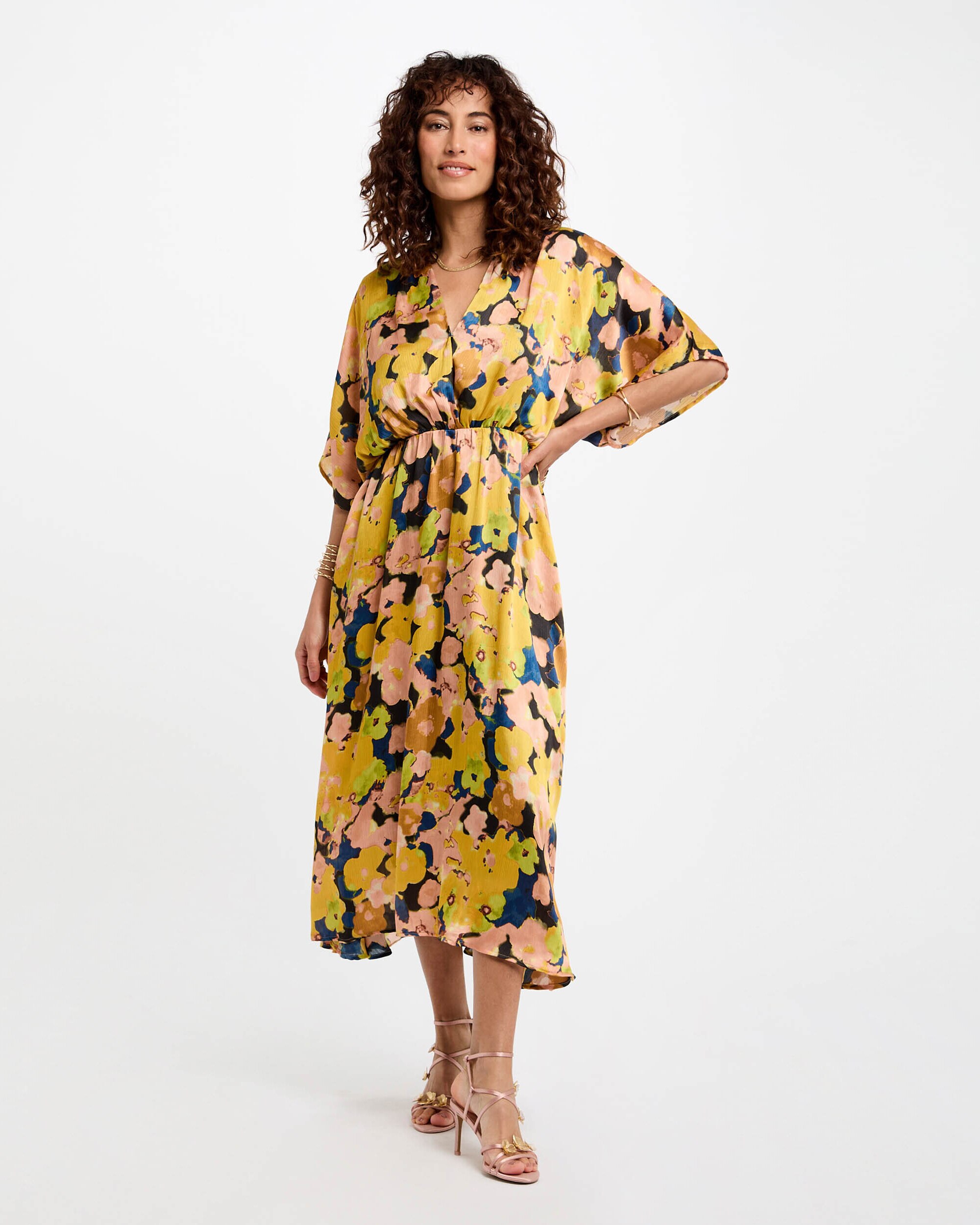 Vestido Midi com Corte a Direito Estampado Multicolor-4