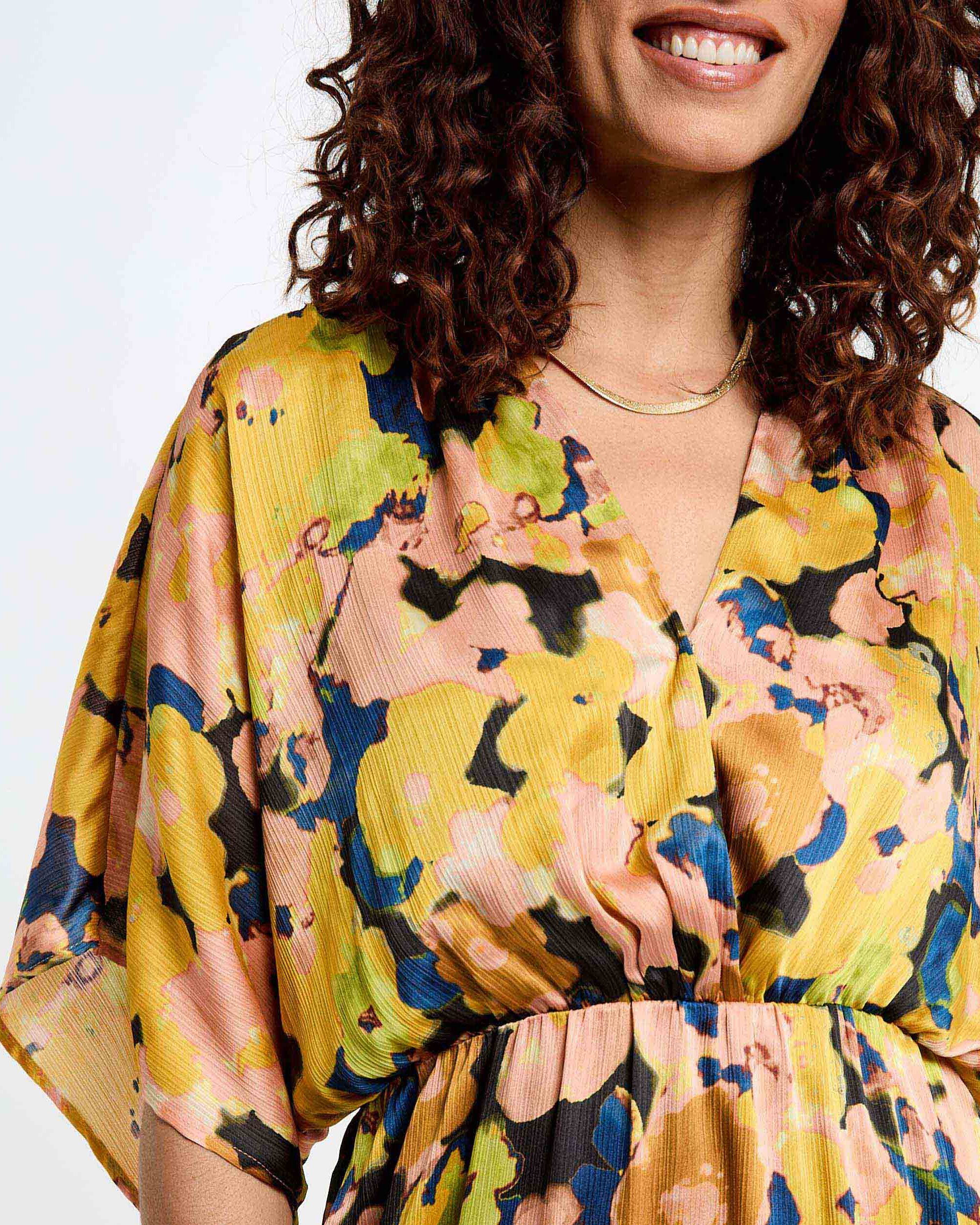 Vestido Midi com Corte a Direito Estampado Multicolor-5
