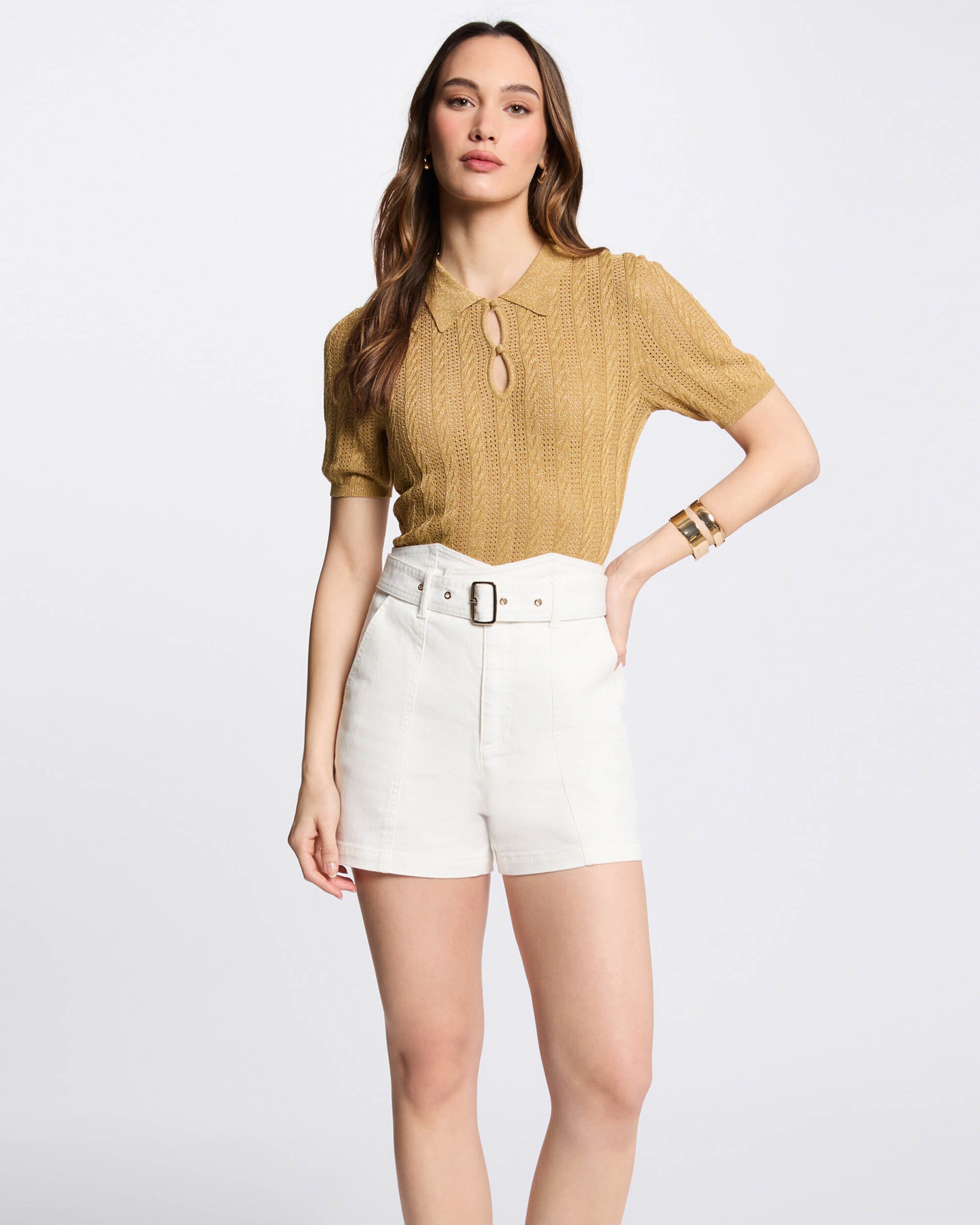 Camisola com Gola Tipo Polo Mostarda-1
