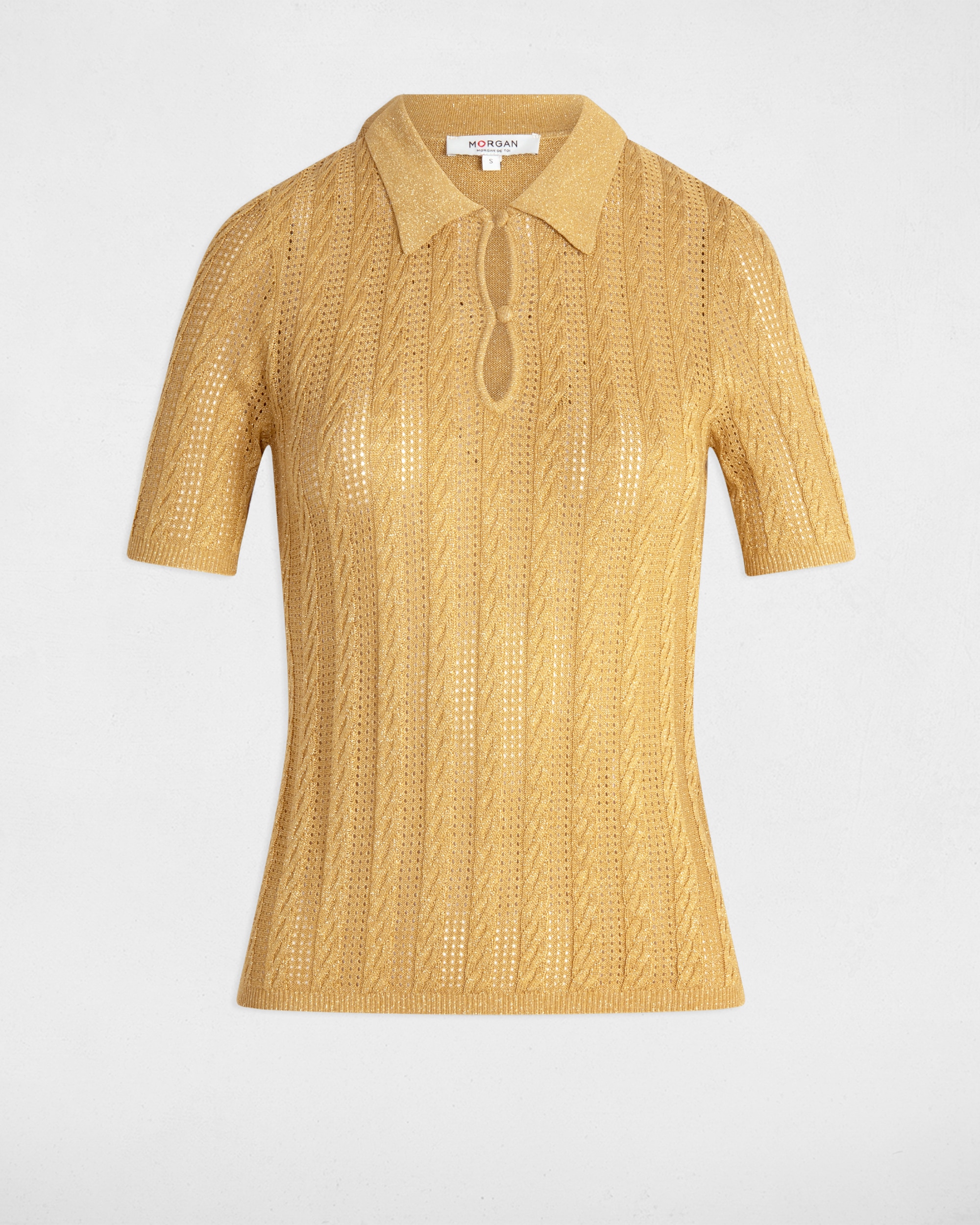Camisola com Gola Tipo Polo Mostarda-2