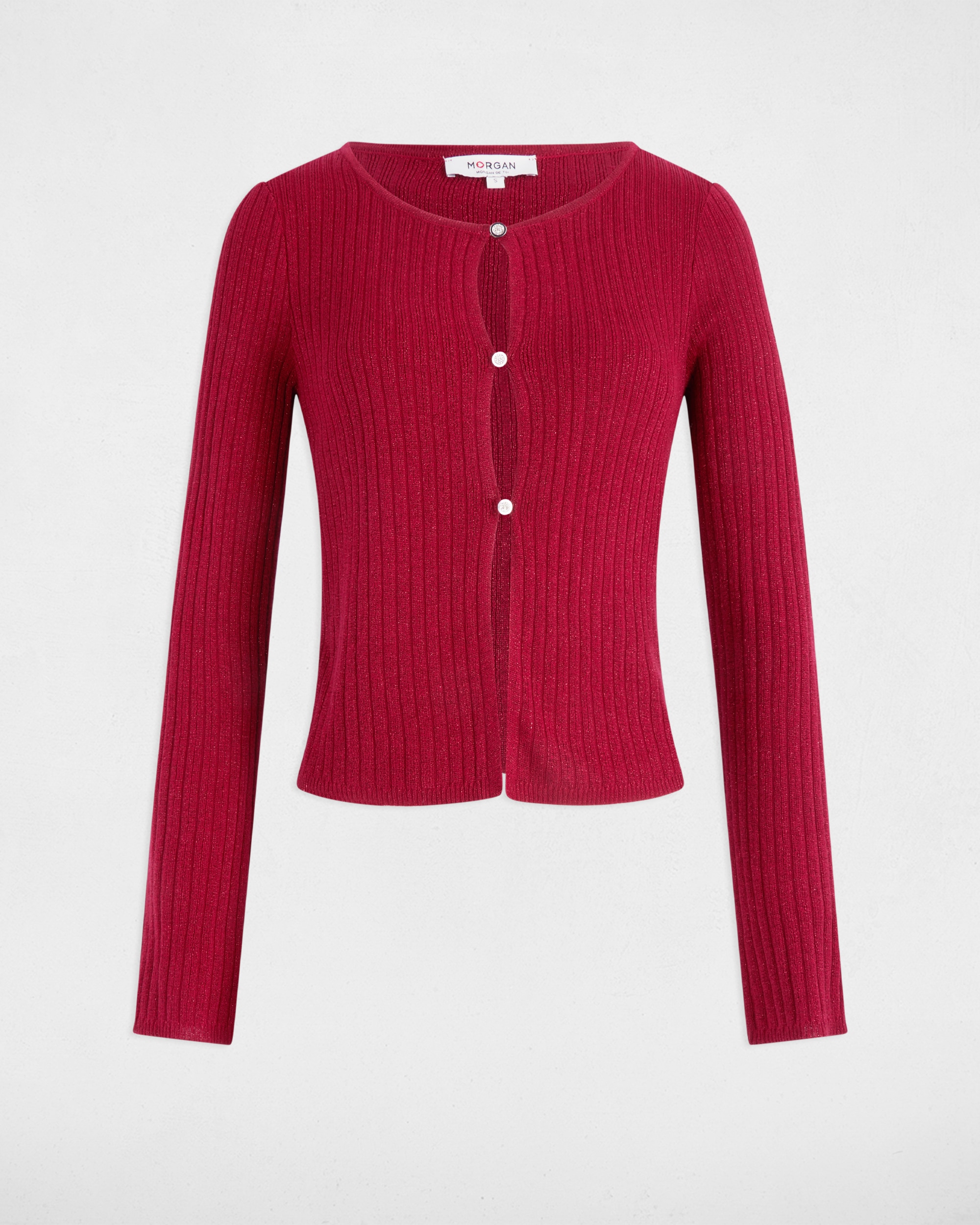 Cardigan de Manga Comprida Vermelho Metálico-2