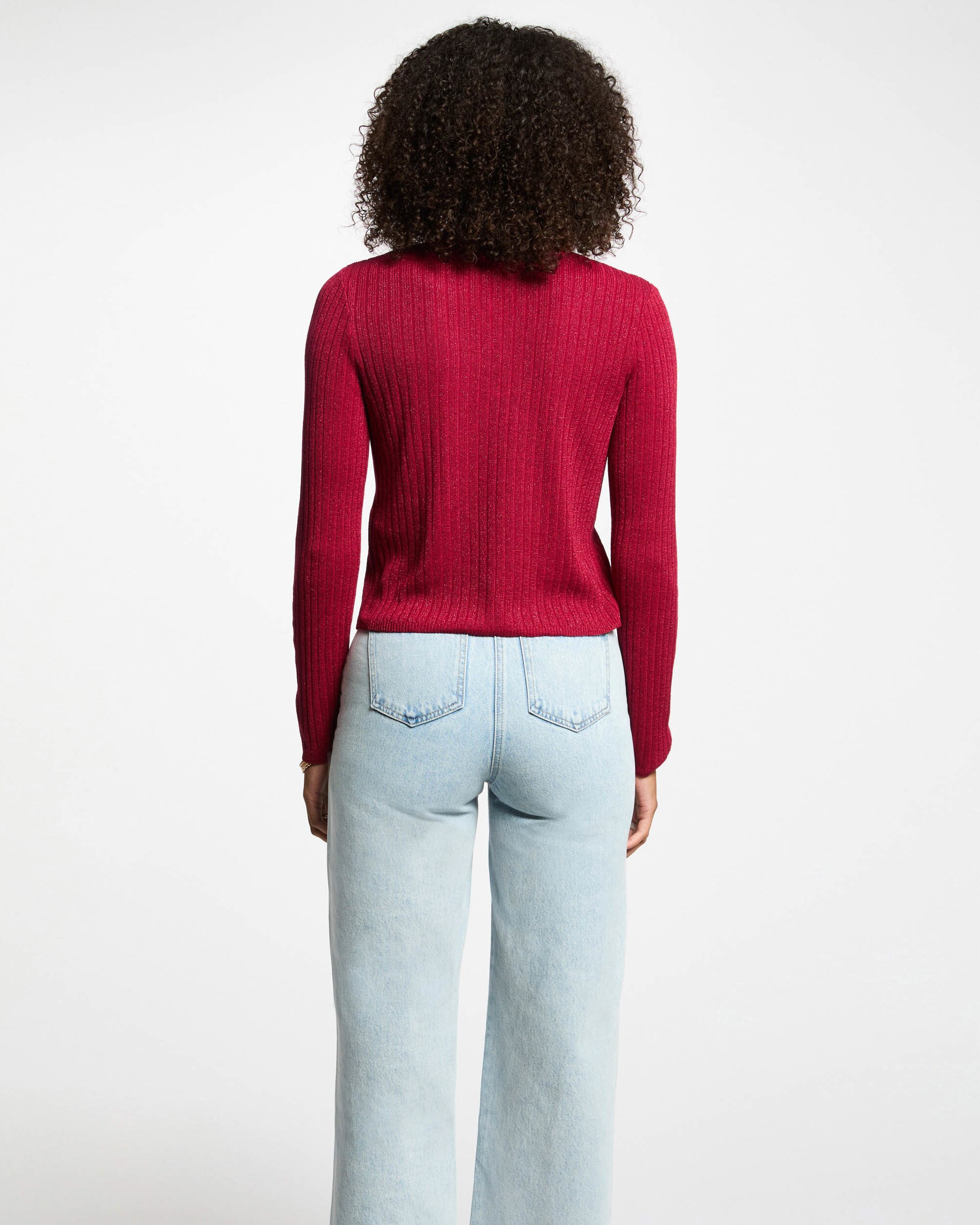 Cardigan de Manga Comprida Vermelho Metálico-3