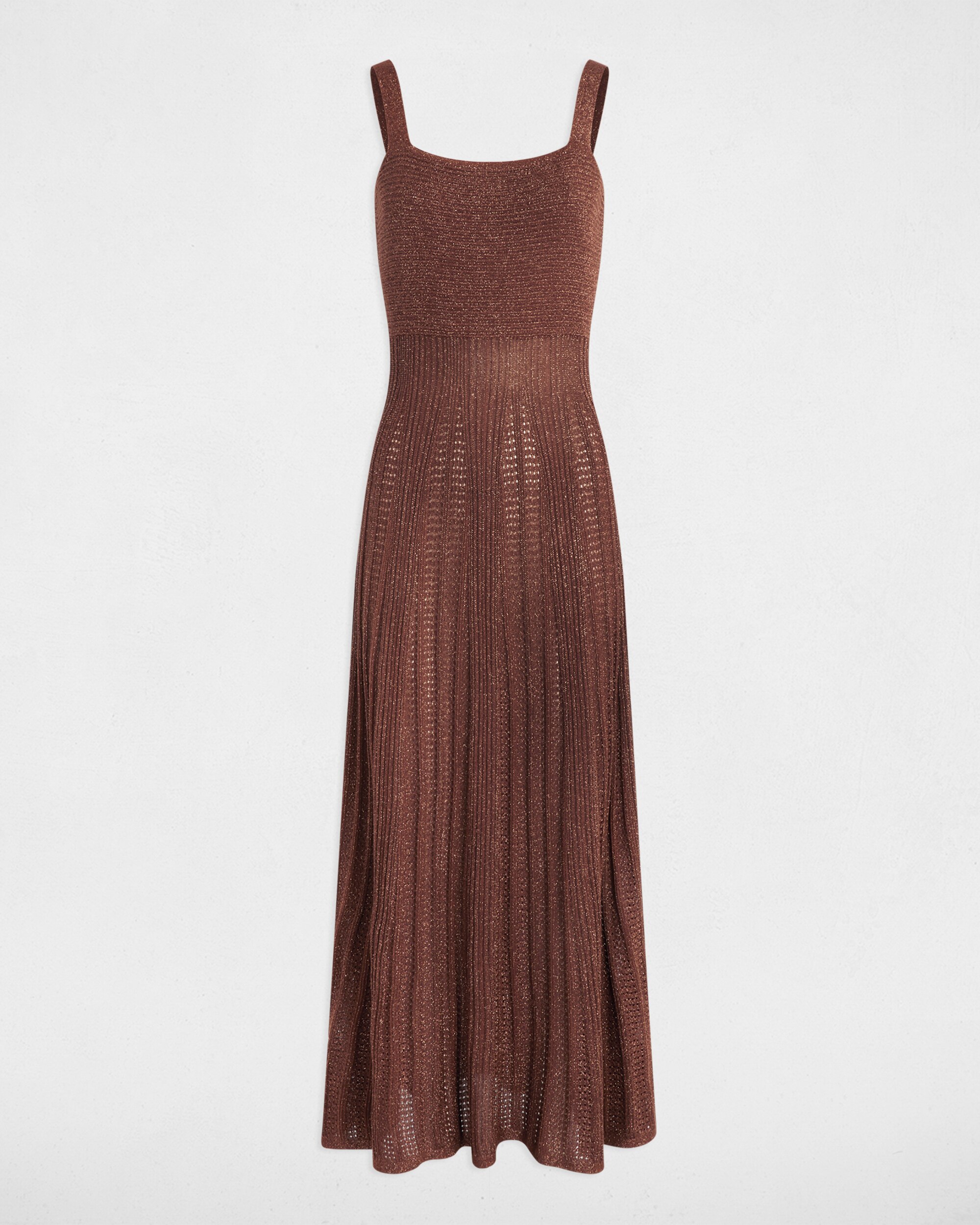 Vestido de Malha Comprido com Corte a Direito Castanho-2