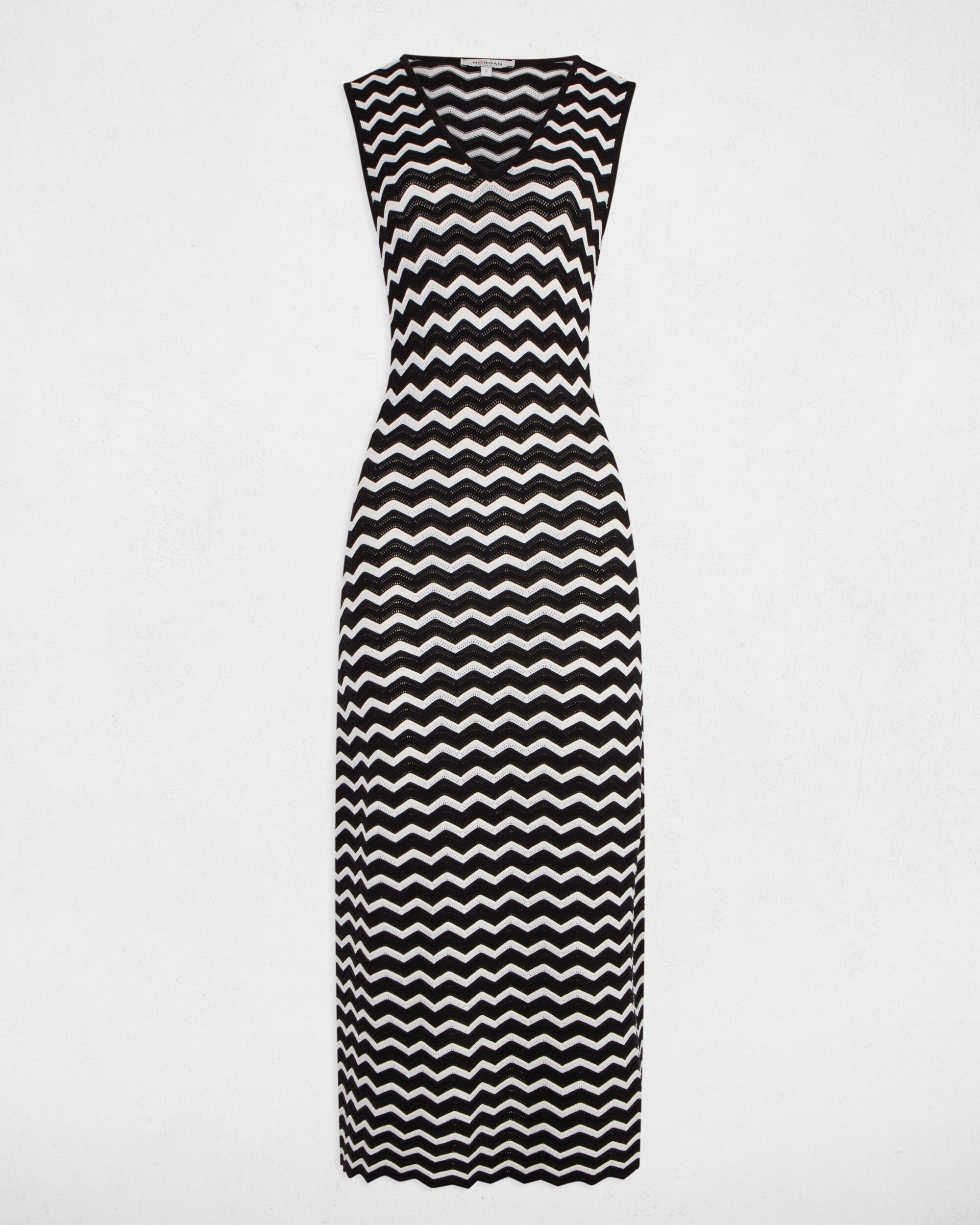 Vestido de Malha Comprido Ajustado Preto / Branco-2