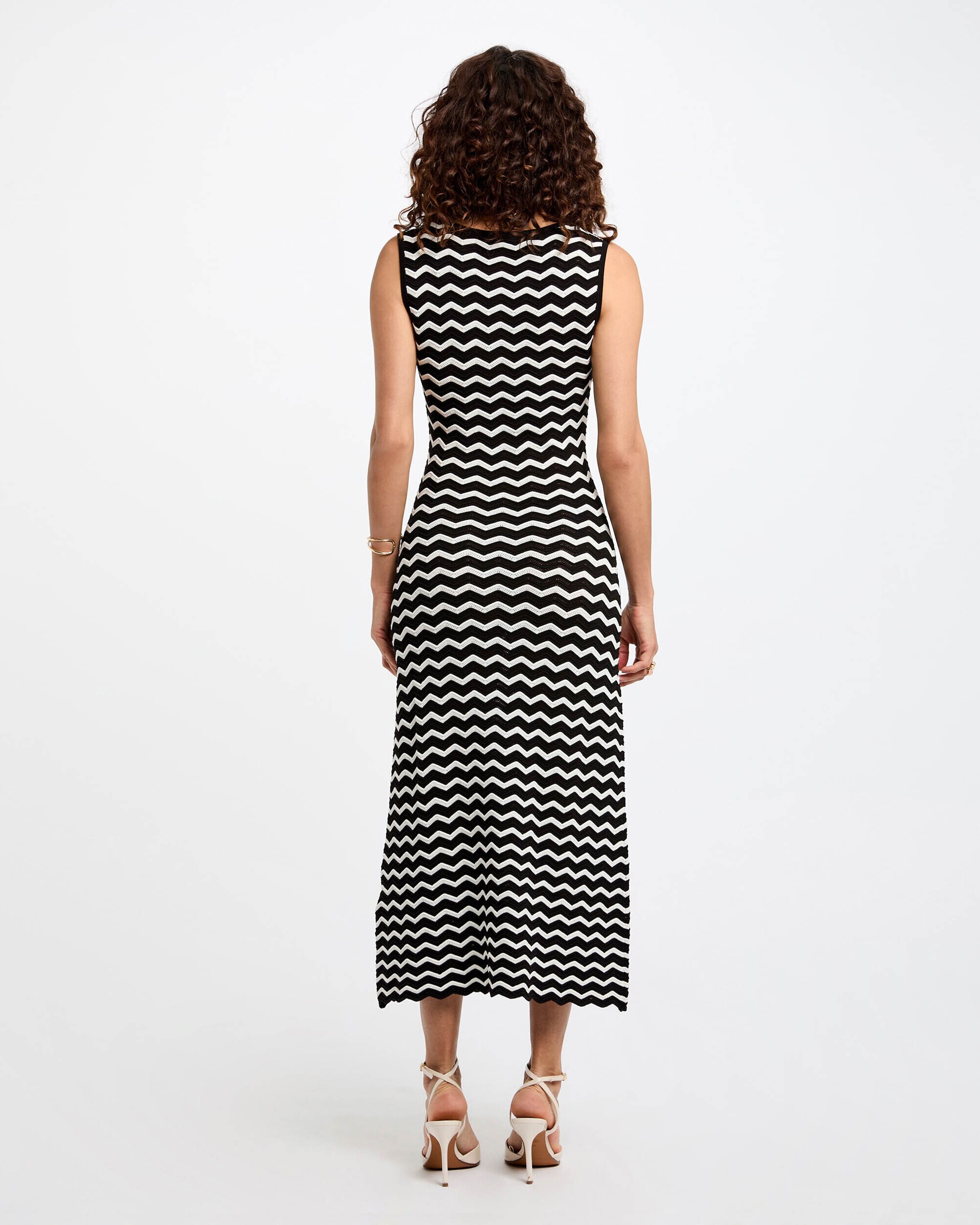 Vestido de Malha Comprido Ajustado Preto / Branco-3