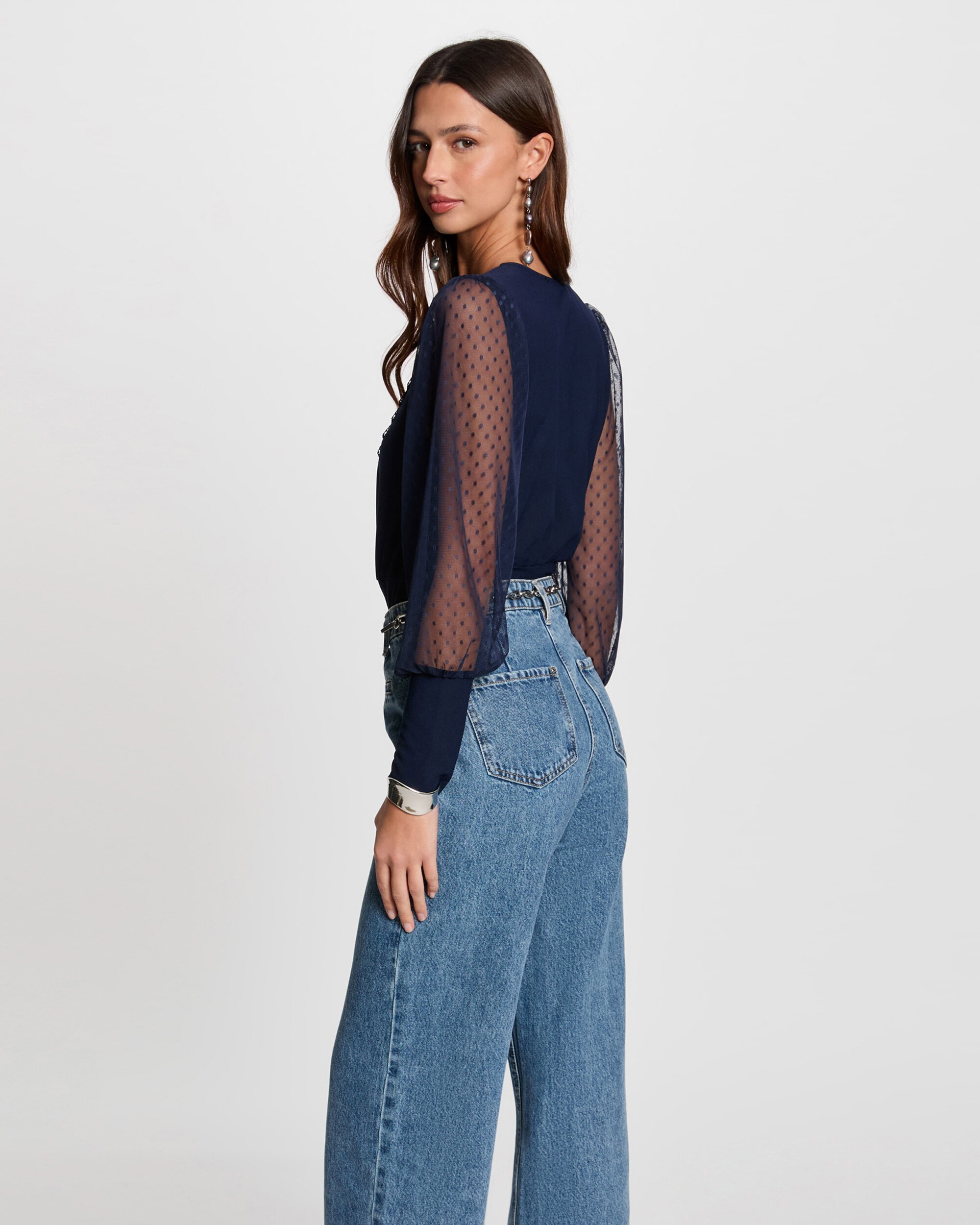 T-shirt com Apliques de Plumeti e Mangas Abalonadas Azul-2