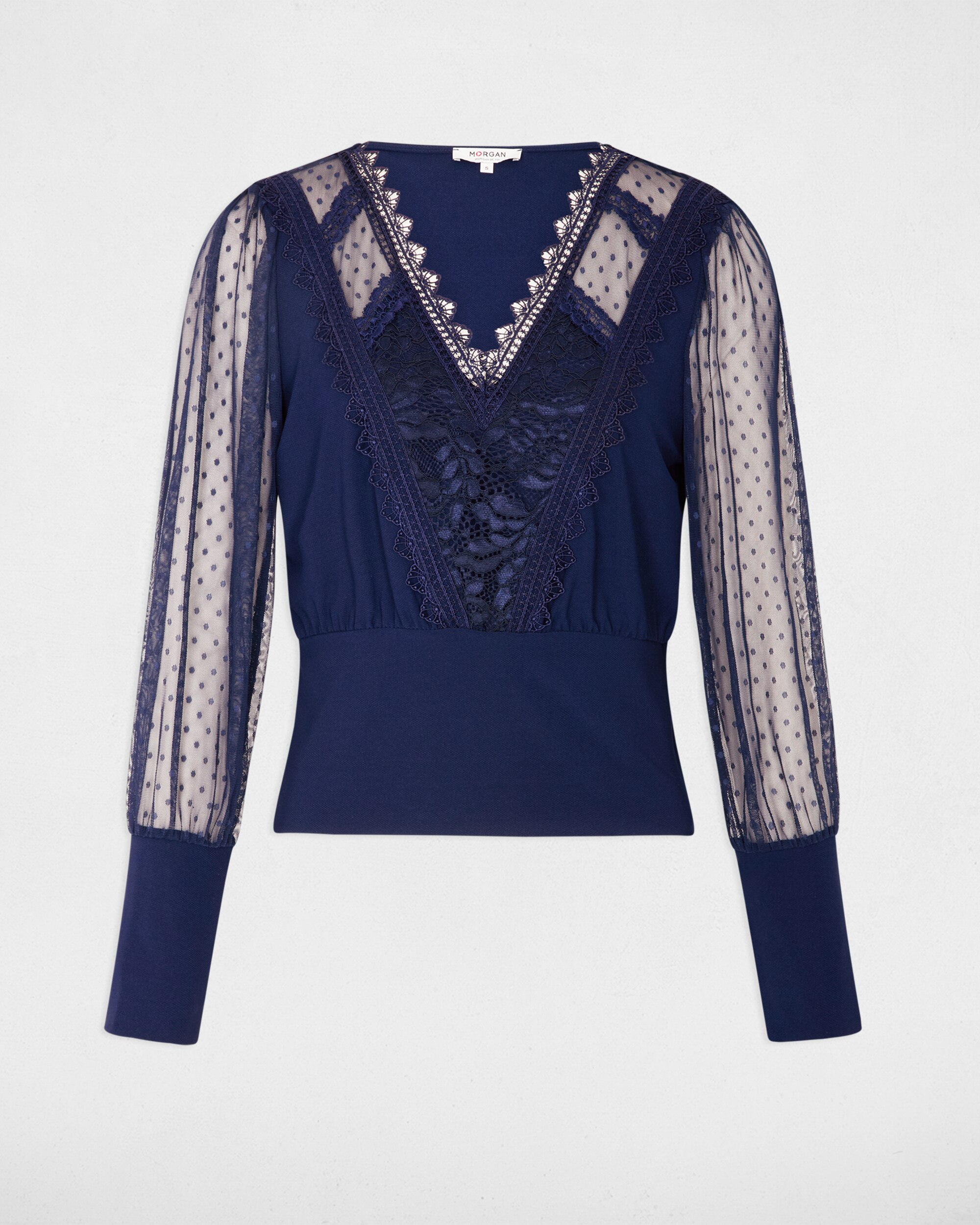 T-shirt com Apliques de Plumeti e Mangas Abalonadas Azul-3