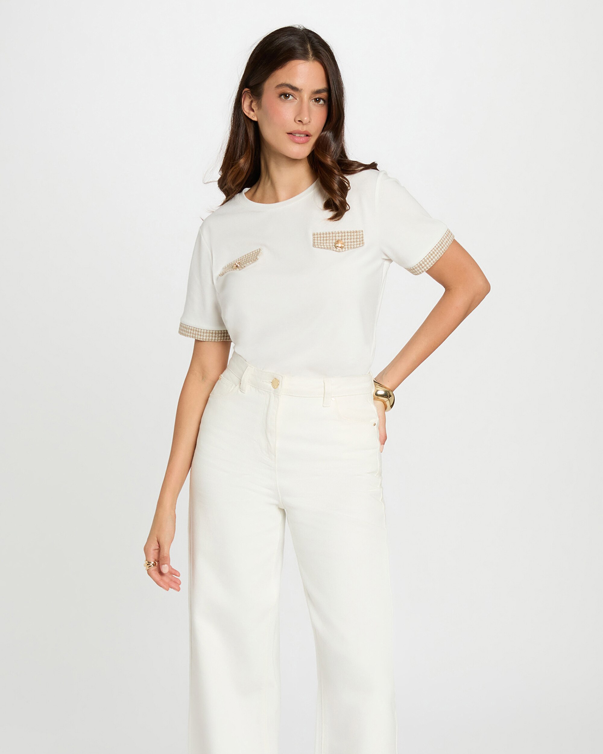 T-shirt Curta com Gola Redonda Branco-1