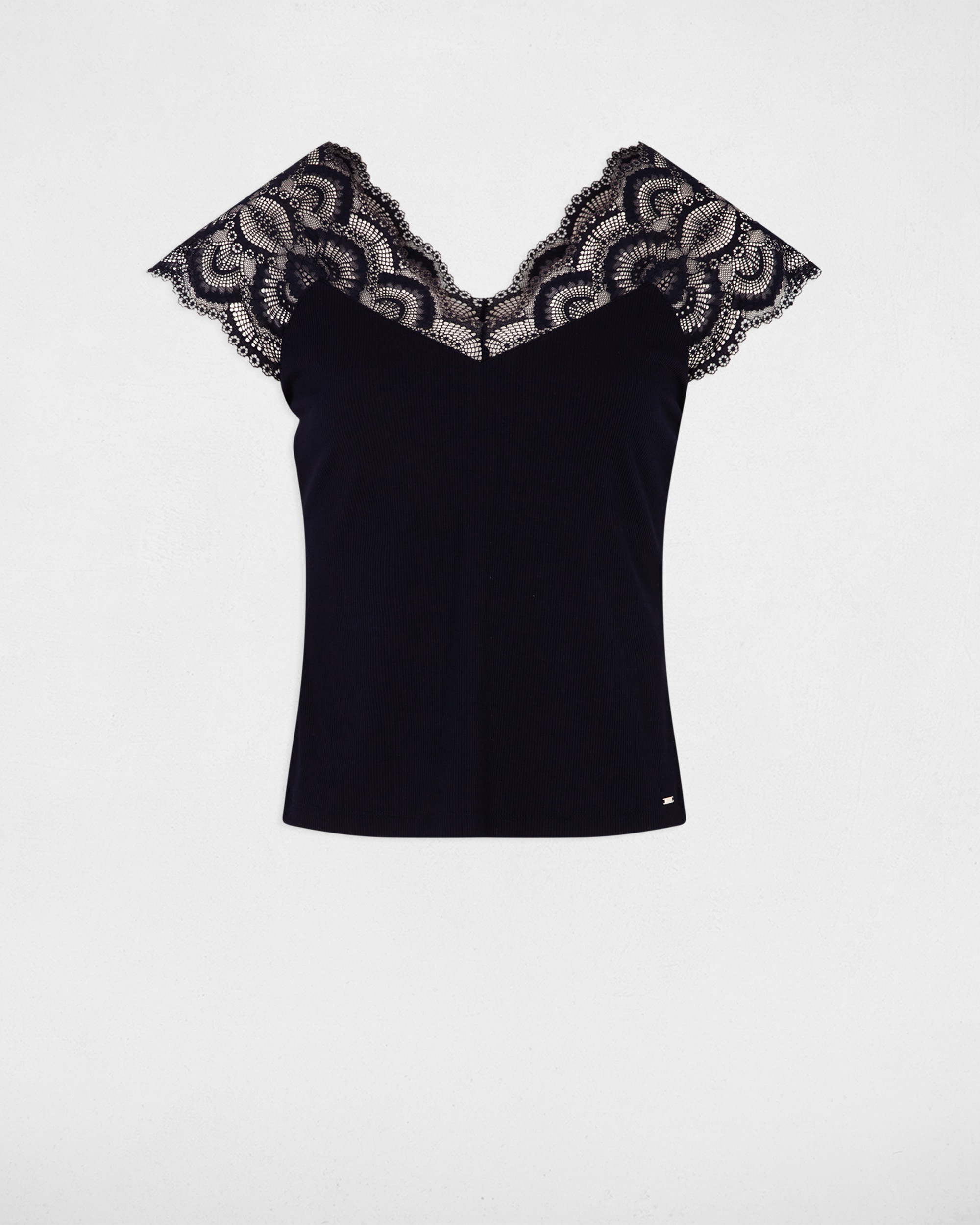 T-shirt Canelada com Renda Azul-marinho-3