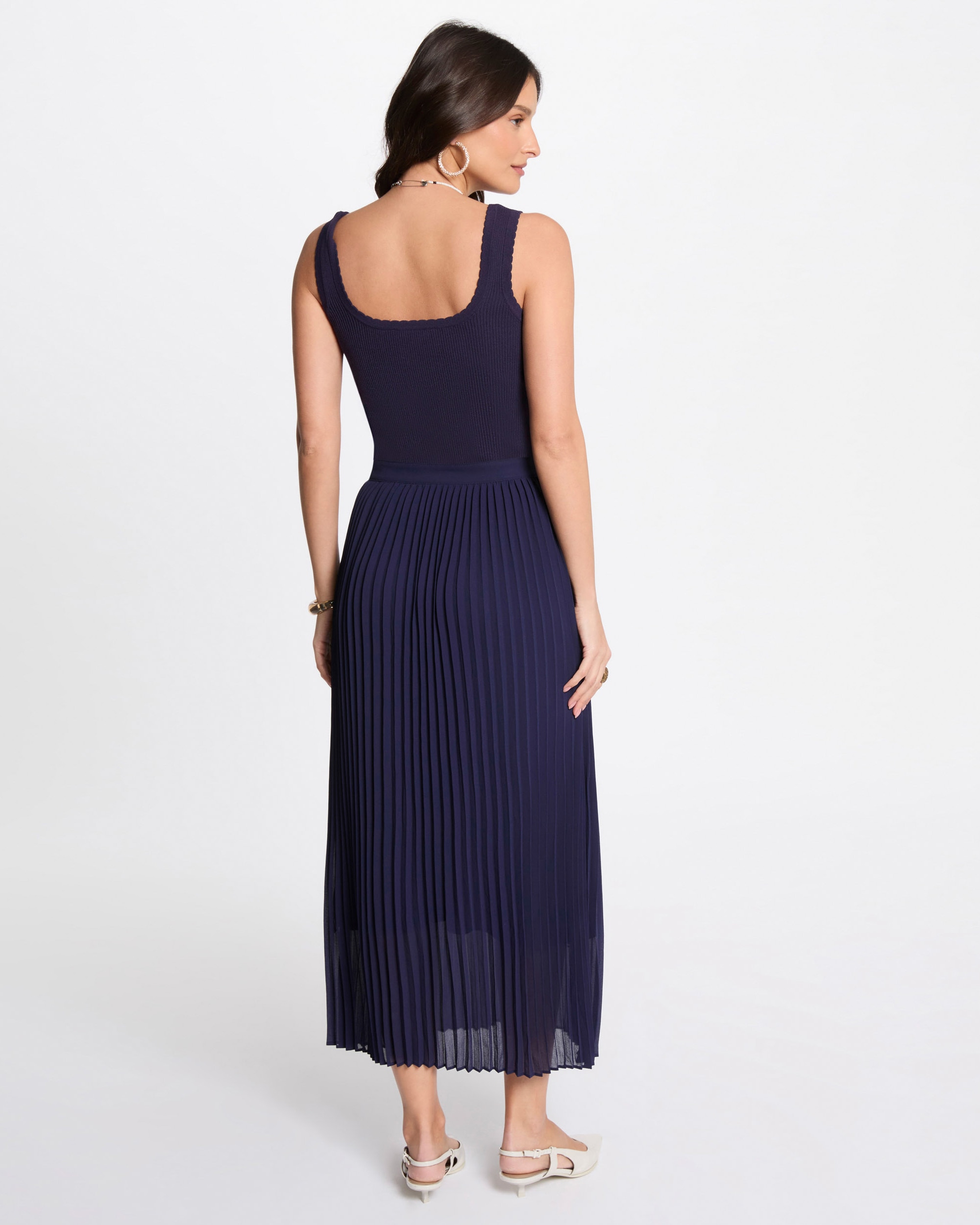 Vestido de Malha Comprido Ajustado Azul-marinho-3
