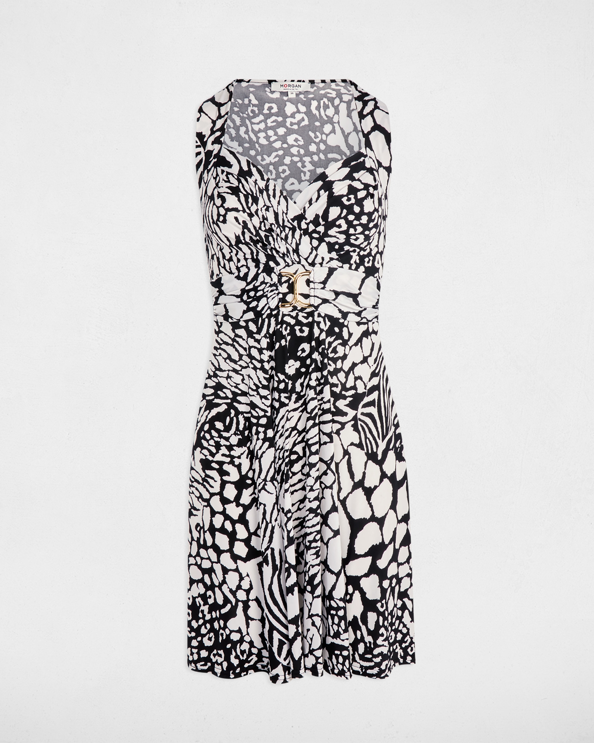 Vestido Ajustado Estampado Branco / Preto-4