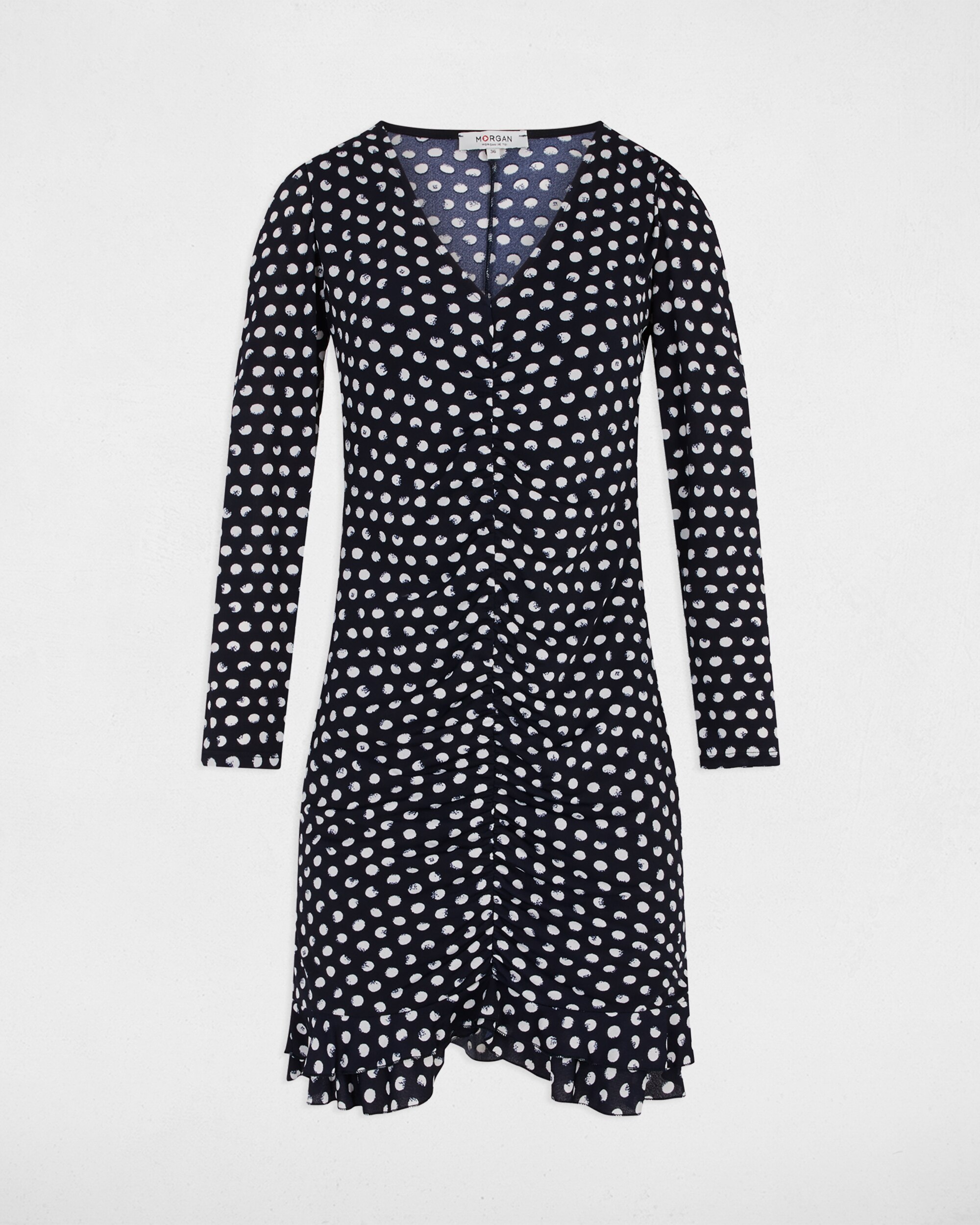 Vestido Curto Ajustado com Folhos Preto / Branco-4