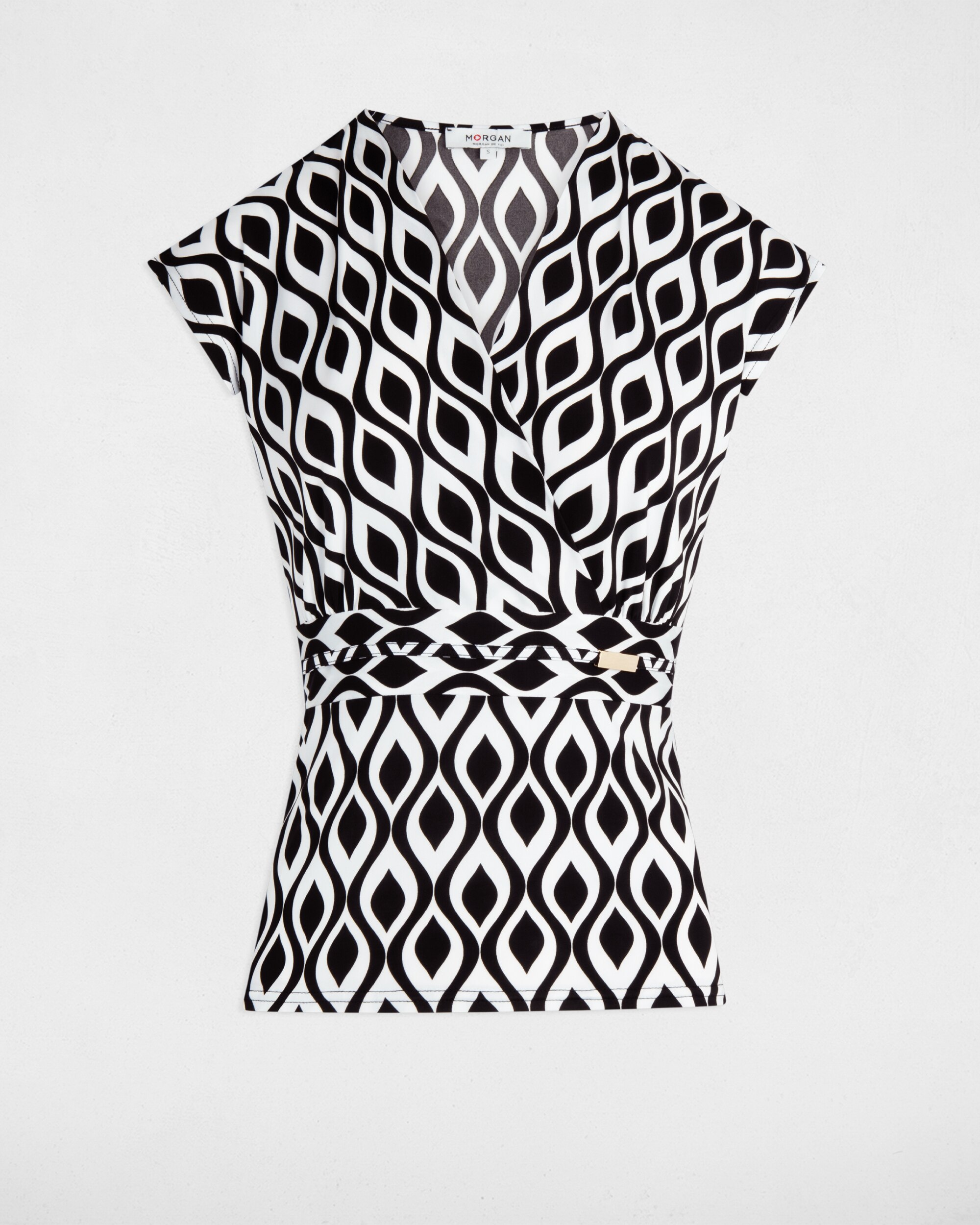 Top Estampado de Manga Curta Branco / Preto-3