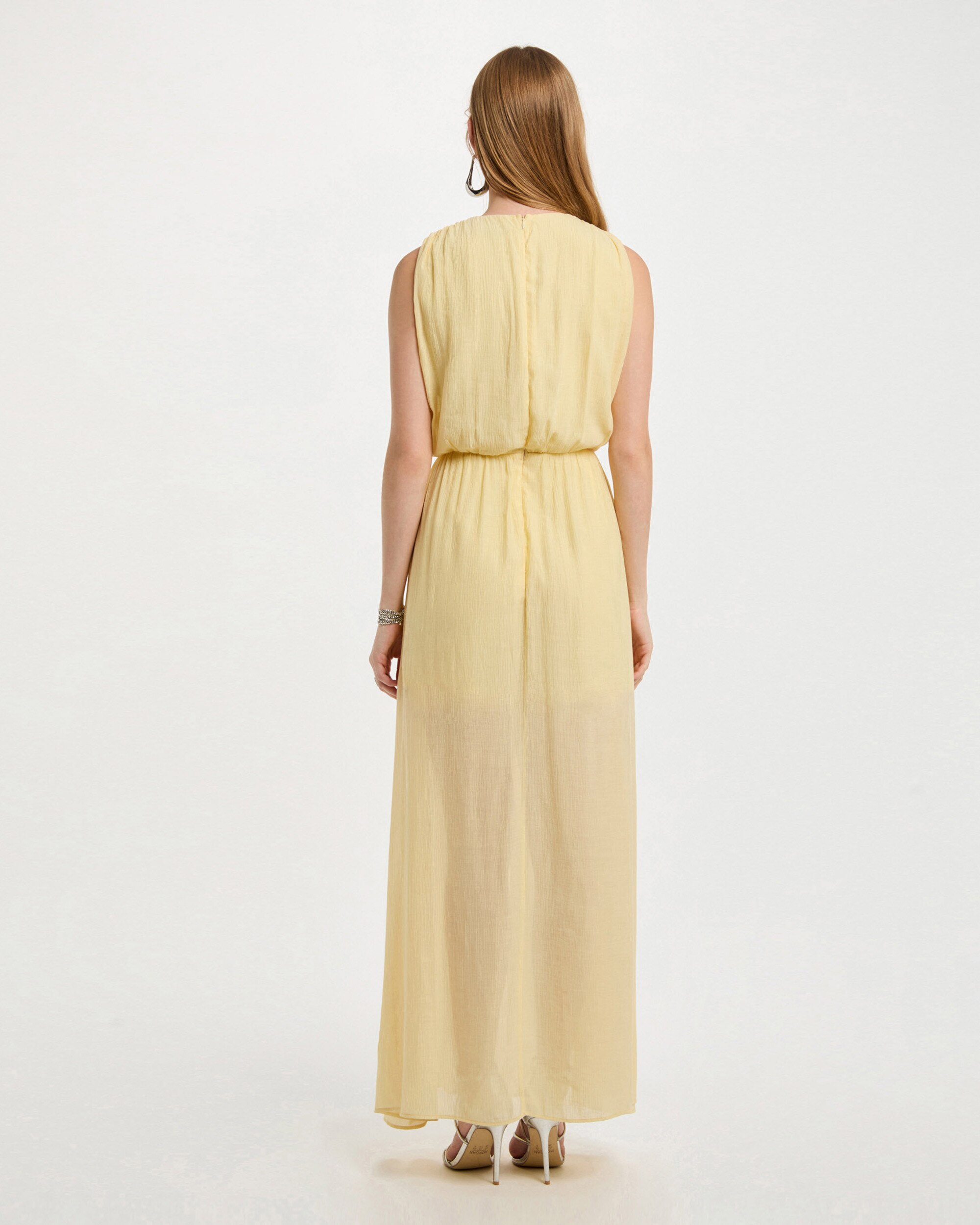 Vestido Comprido com Corte a Direito Amarelo-2