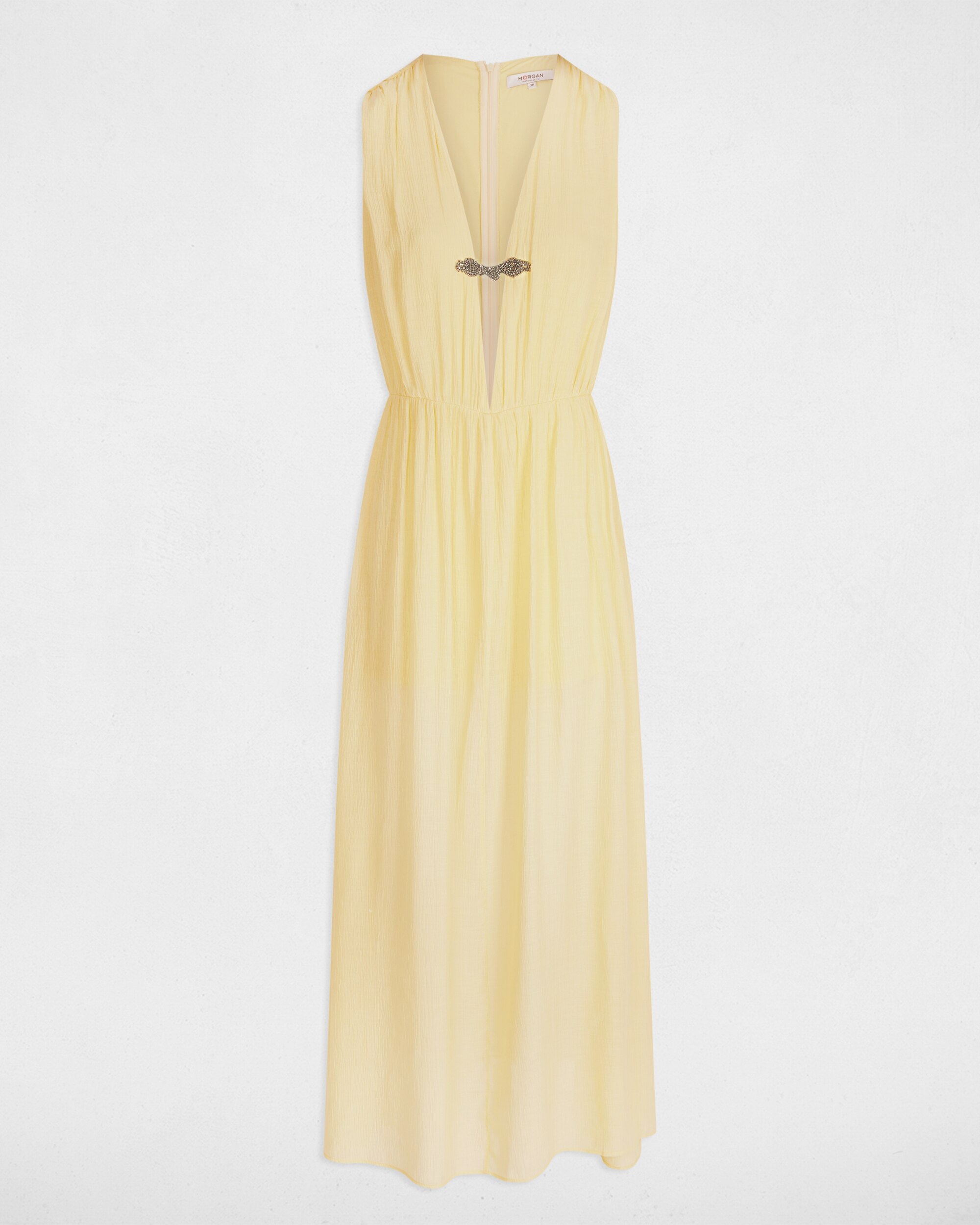 Vestido Comprido com Corte a Direito Amarelo-3