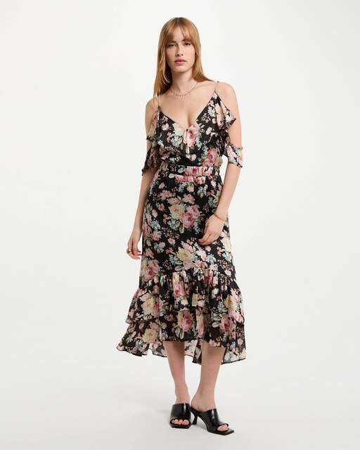 Imagem 0 de Saia Midi Estampada com Folhos